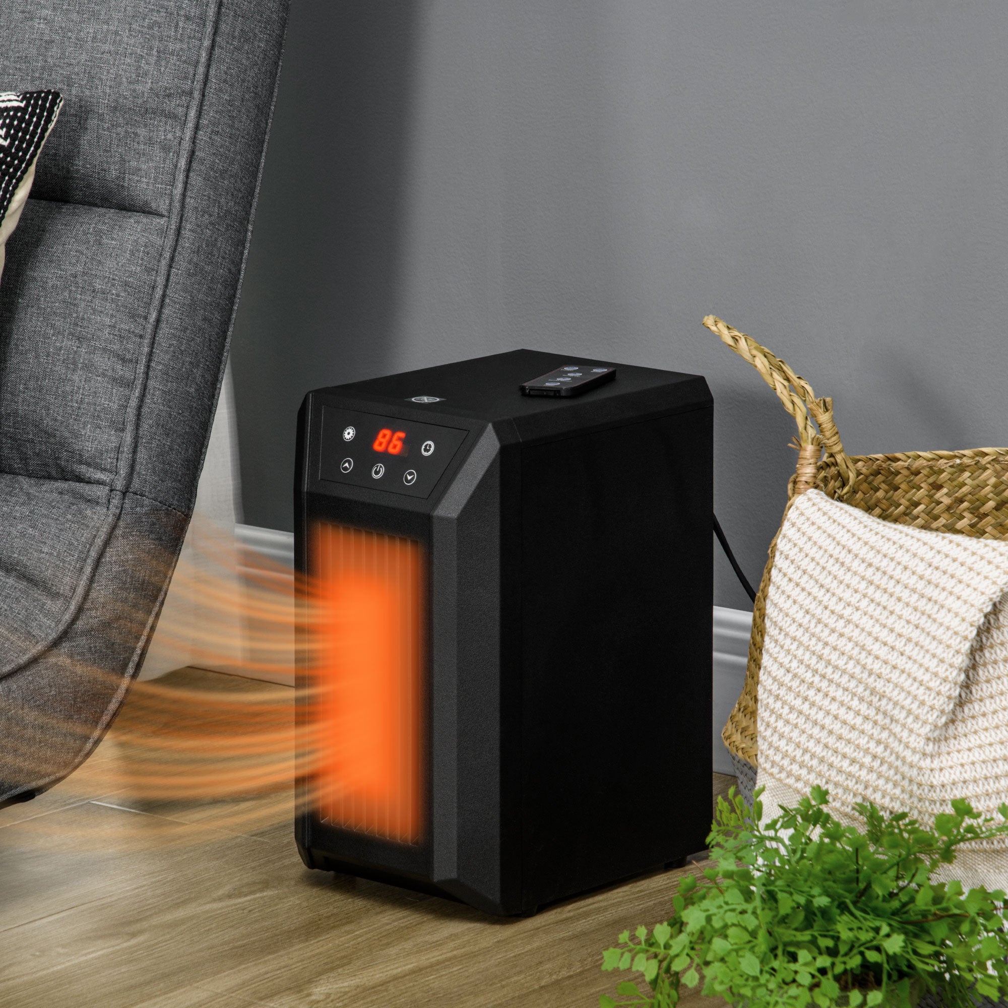 1500W Electric Space Heater with Infrared Quartz, Thermostat, Remote & 12h Timer, Black