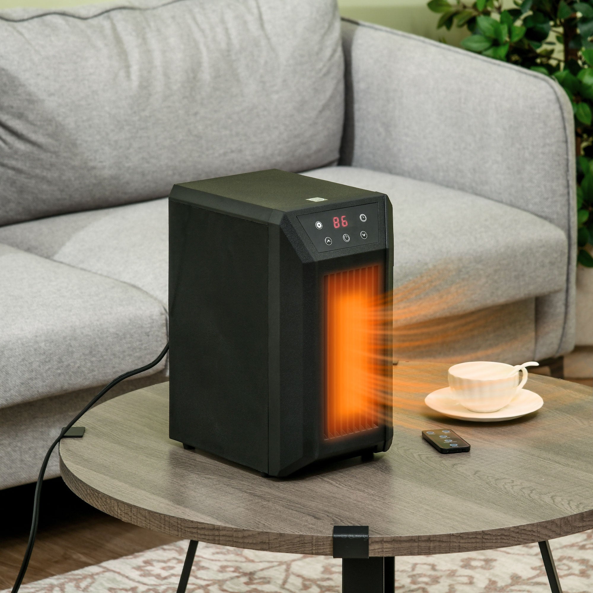 1500W Electric Space Heater with Infrared Quartz, Thermostat, Remote & 12h Timer, Black