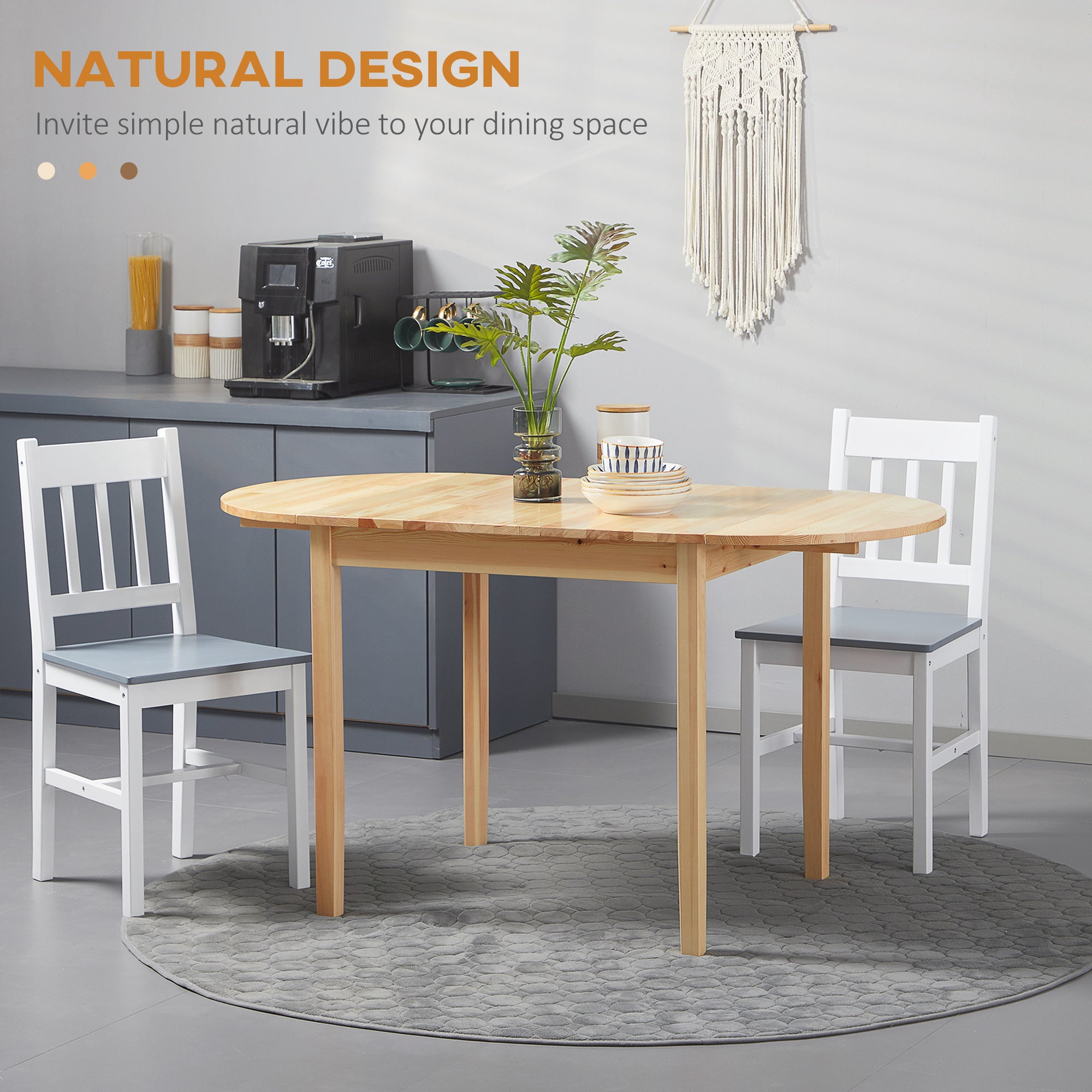 55" Wood Kitchen Table, Drop Leaf Tables for Small Spaces, Natural