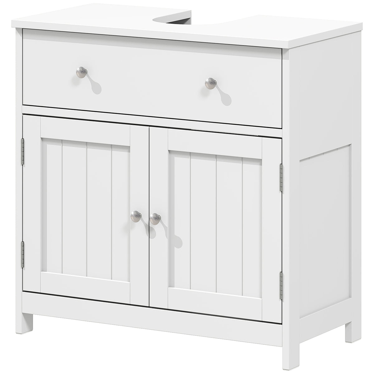 23.6" Modern Bathroom Vanity Cabinet, Freestanding Under Sink Cabinet with Drawer and 2 Doors, U-Shape Cutout for Pedestal Sink, White