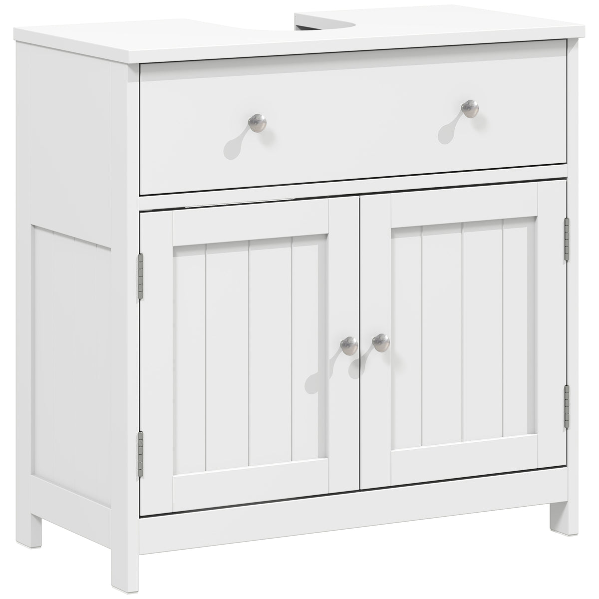 23.6" Modern Bathroom Vanity Cabinet, Freestanding Under Sink Cabinet with Drawer and 2 Doors, U-Shape Cutout for Pedestal Sink, White