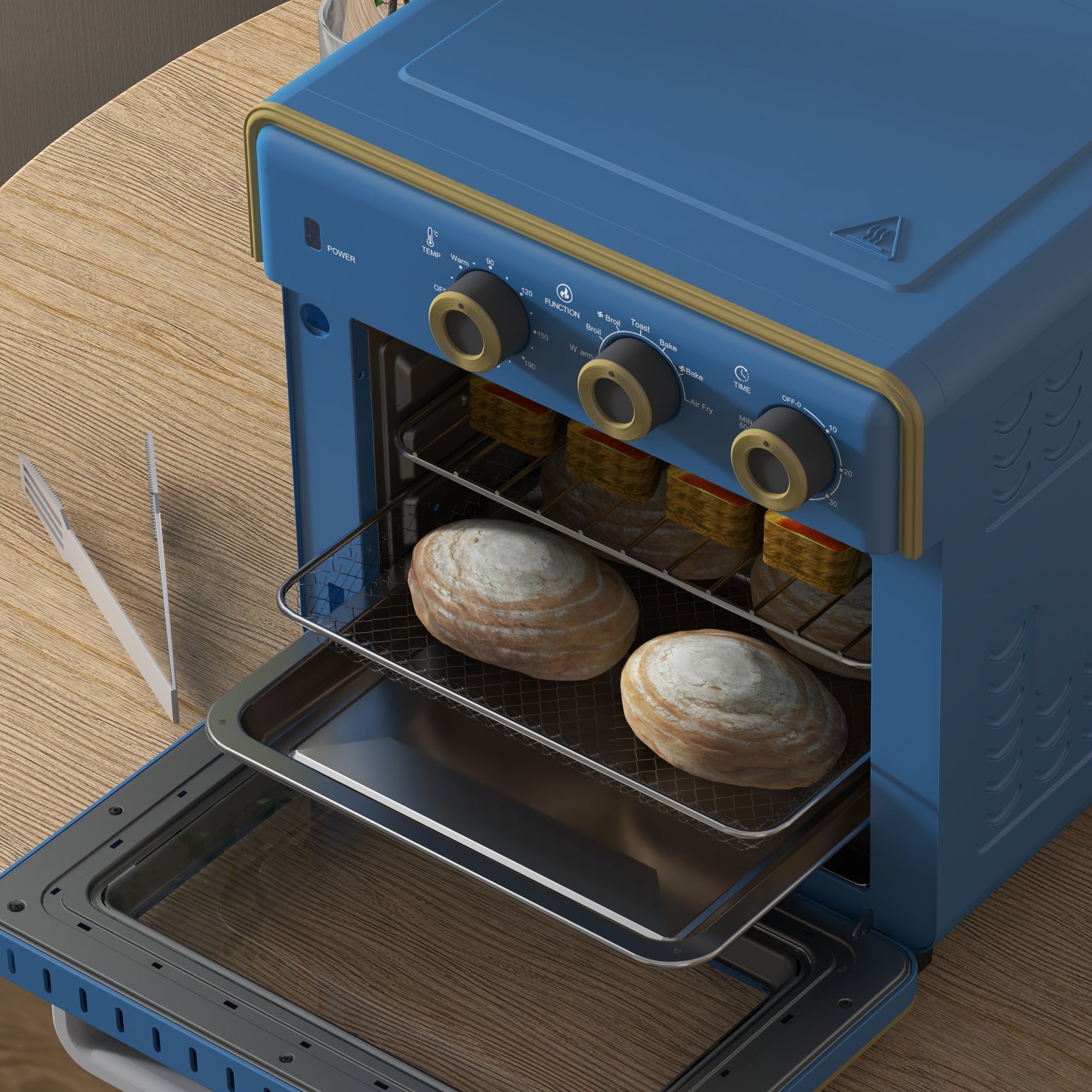 HOMCOM 20L Countertop Mini Oven, 7-in-1 Toaster Oven with Warm, Broil, Toast, Bake, Air Fryer Setting, Timer, Adjustable Thermostat, 4 Dishwasher Safe Accessories, 1400W, Blue