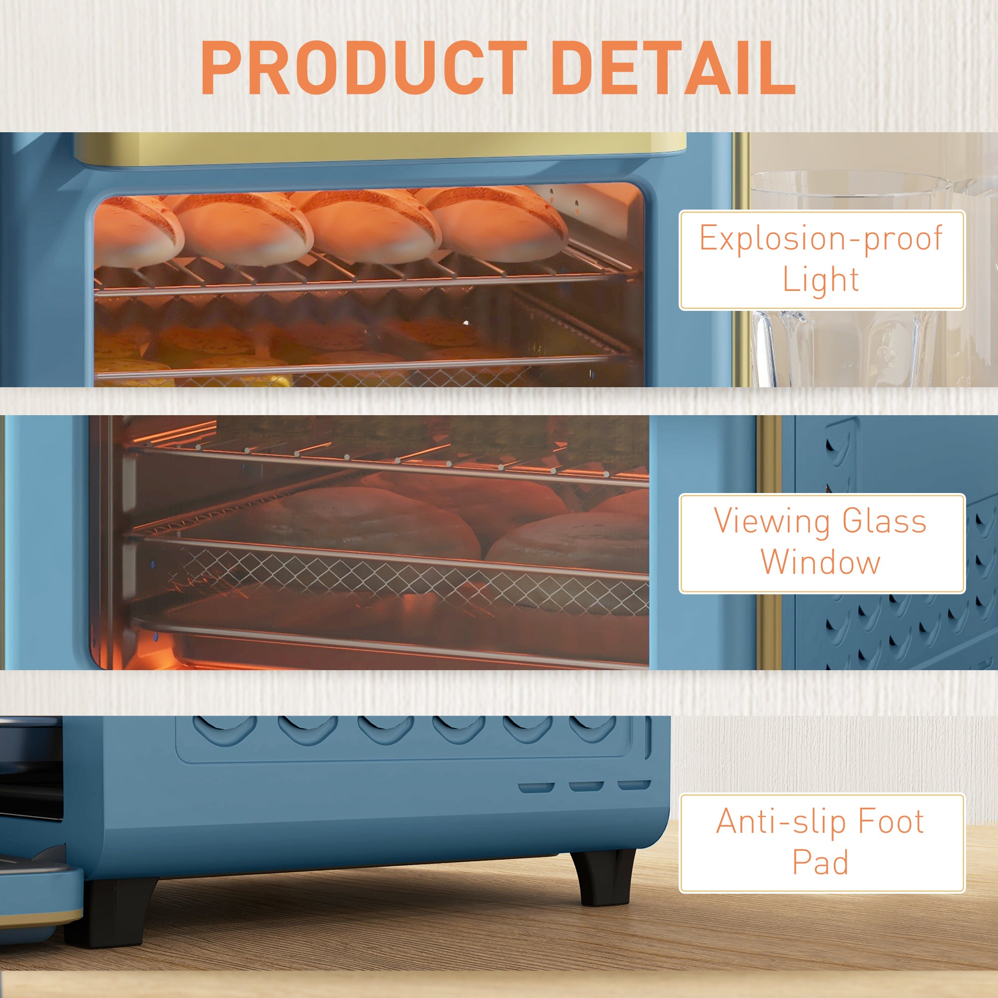 HOMCOM 20L Countertop Mini Oven, 7-in-1 Toaster Oven with Warm, Broil, Toast, Bake, Air Fryer Setting, Timer, Adjustable Thermostat, 4 Dishwasher Safe Accessories, 1400W, Blue