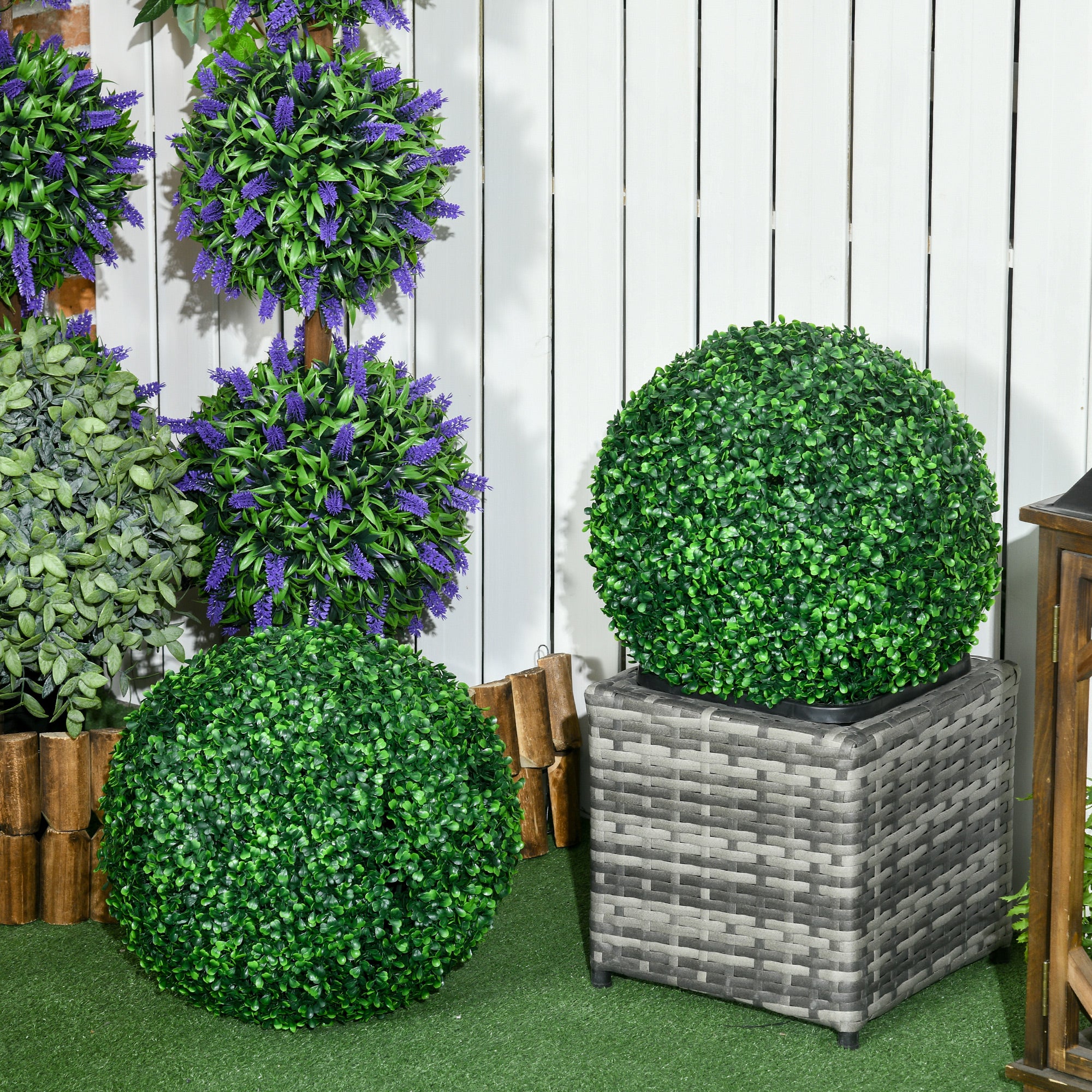 Artificial Boxwood Topiary Ball Set of 2 15.7 Inch Faux Plant, UV-Protected Anti-Fading Fake Plants for Home Indoor Outdoor Porch, Green