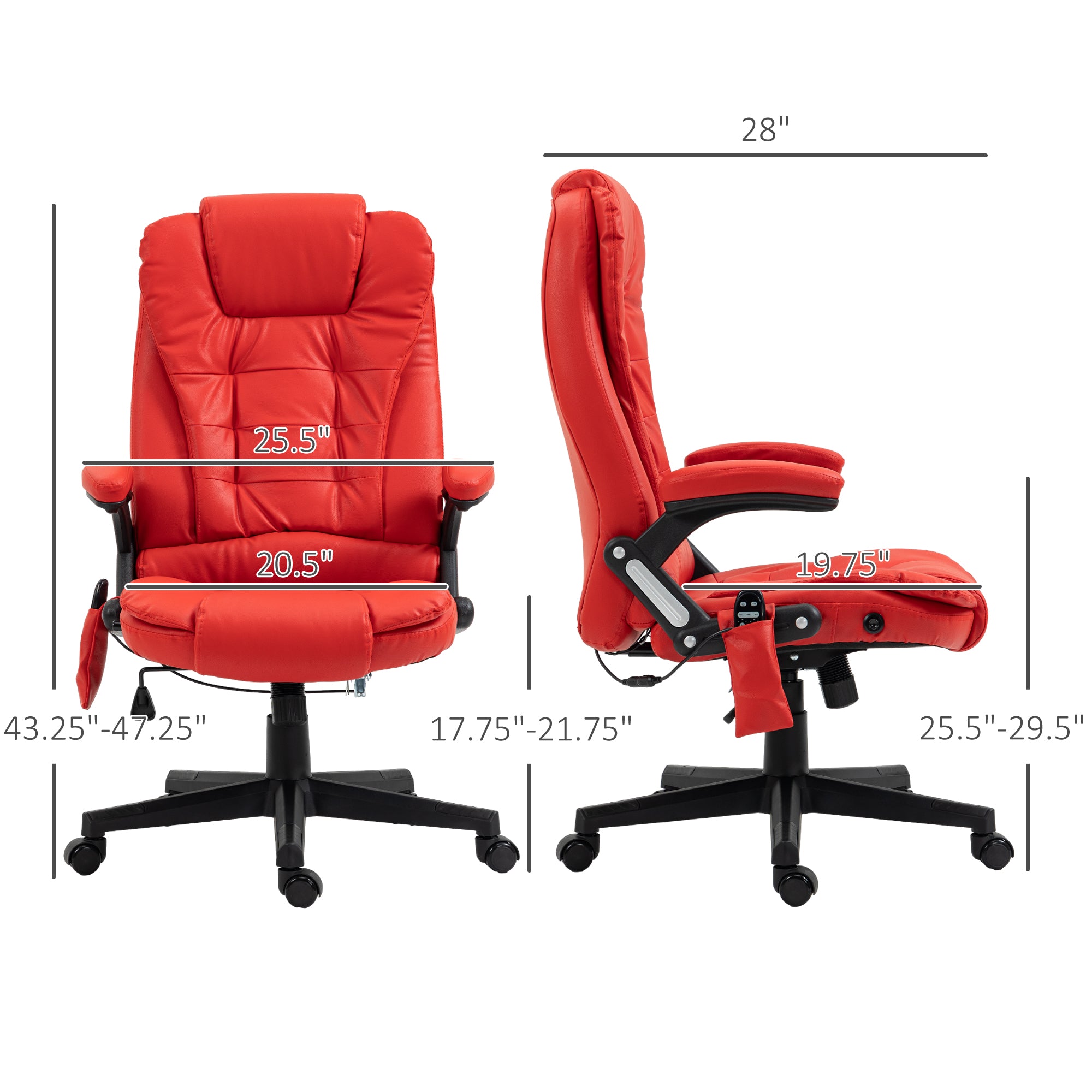 Heated Massage Office Chair with 6 Vibration Points, Armrest and Remote, Red