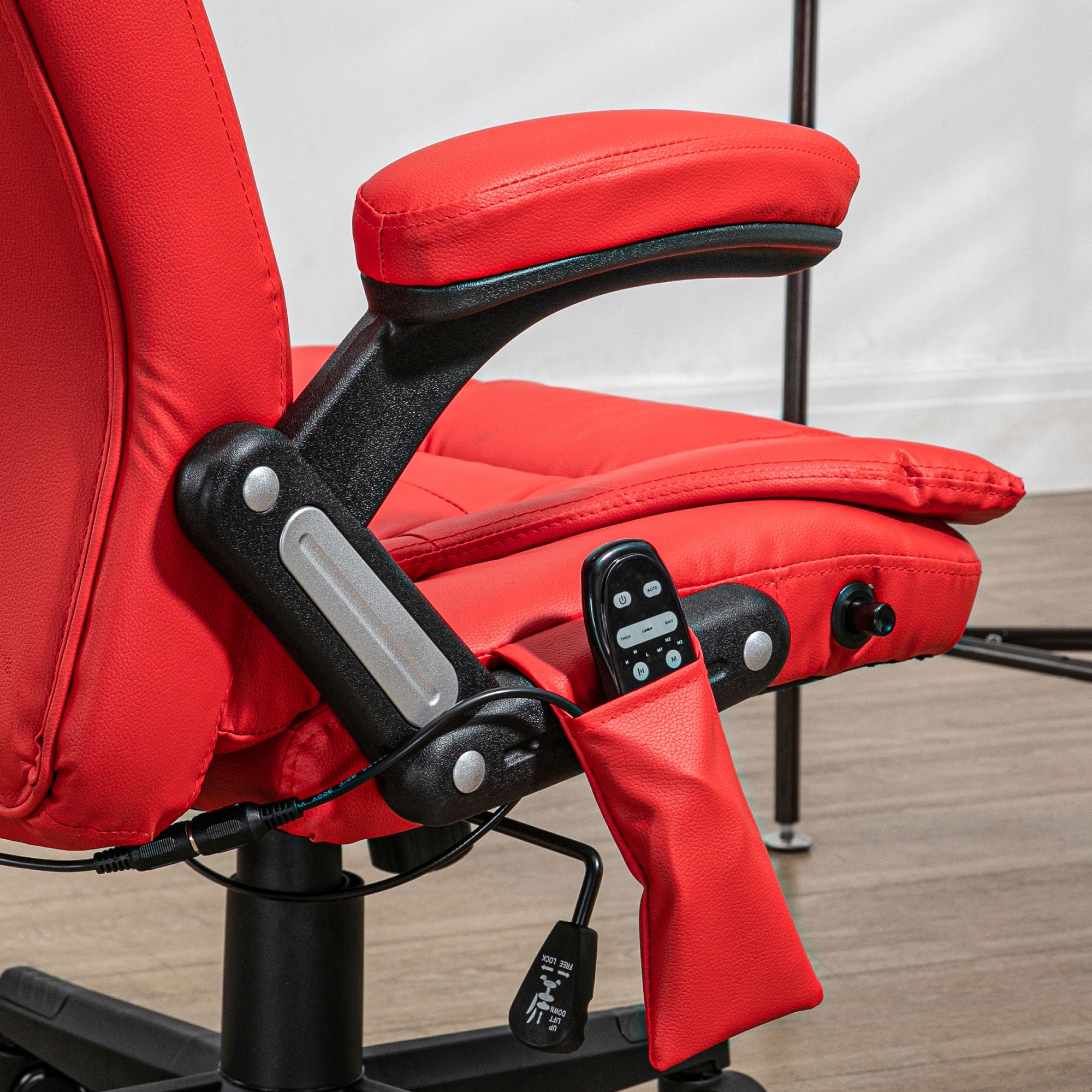 Heated Massage Office Chair with 6 Vibration Points, Armrest and Remote, Red