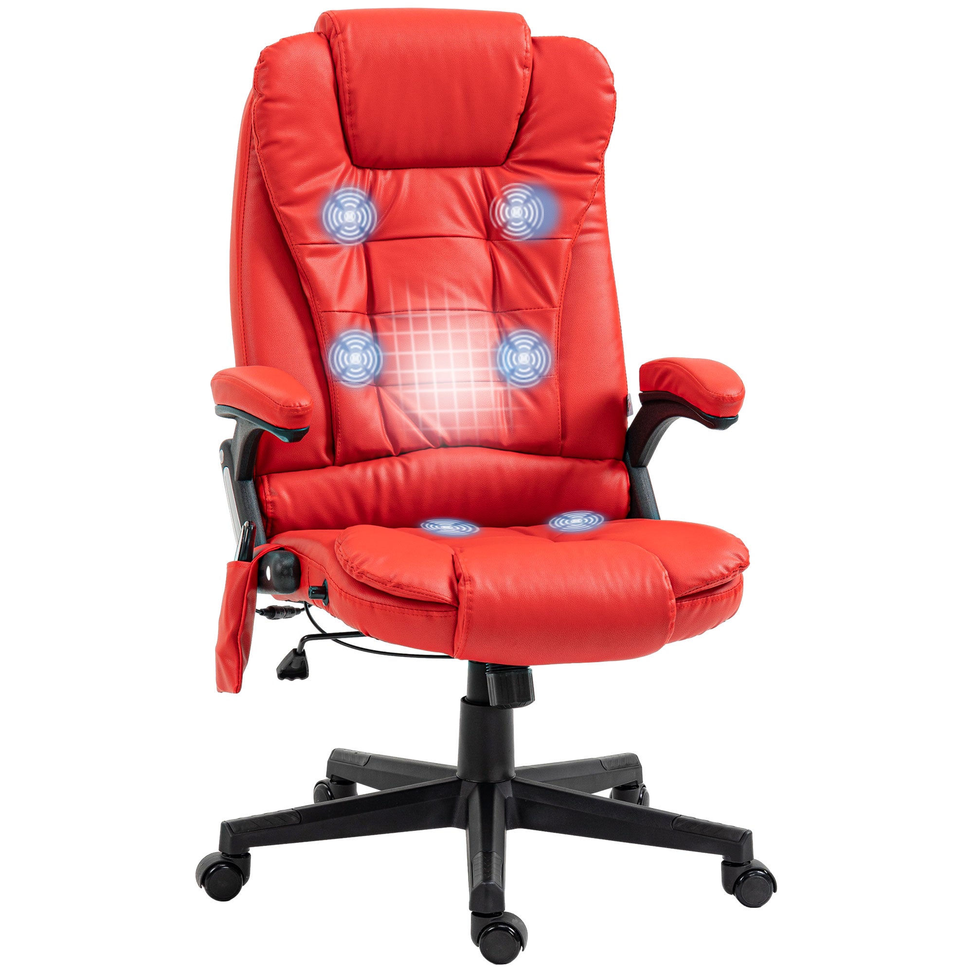 Heated Massage Office Chair with 6 Vibration Points, Armrest and Remote, Red