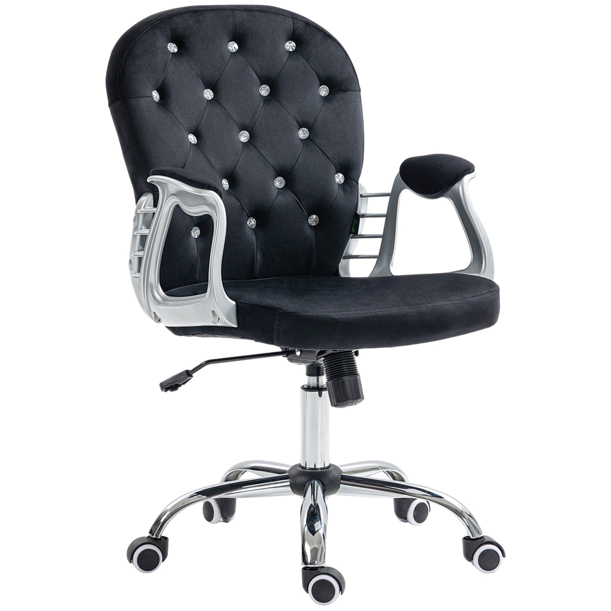 Button Tufted Desk Chair with Padded Armrests, Adjustable Height & Swivel Wheels, Black