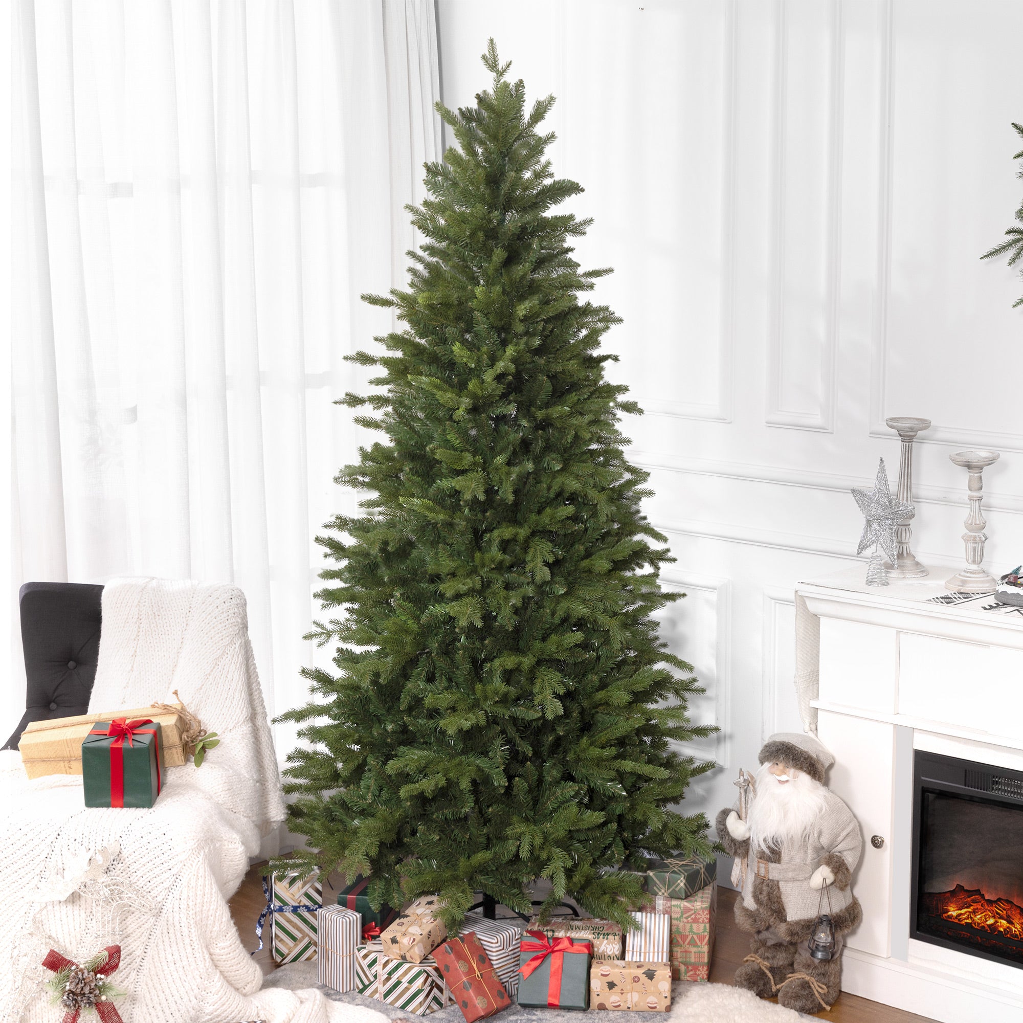 7ft Artificial Christmas Tree with 2445 Tips, Metal Base, Realistic Hinged Xmas Tree for Home Office, Green