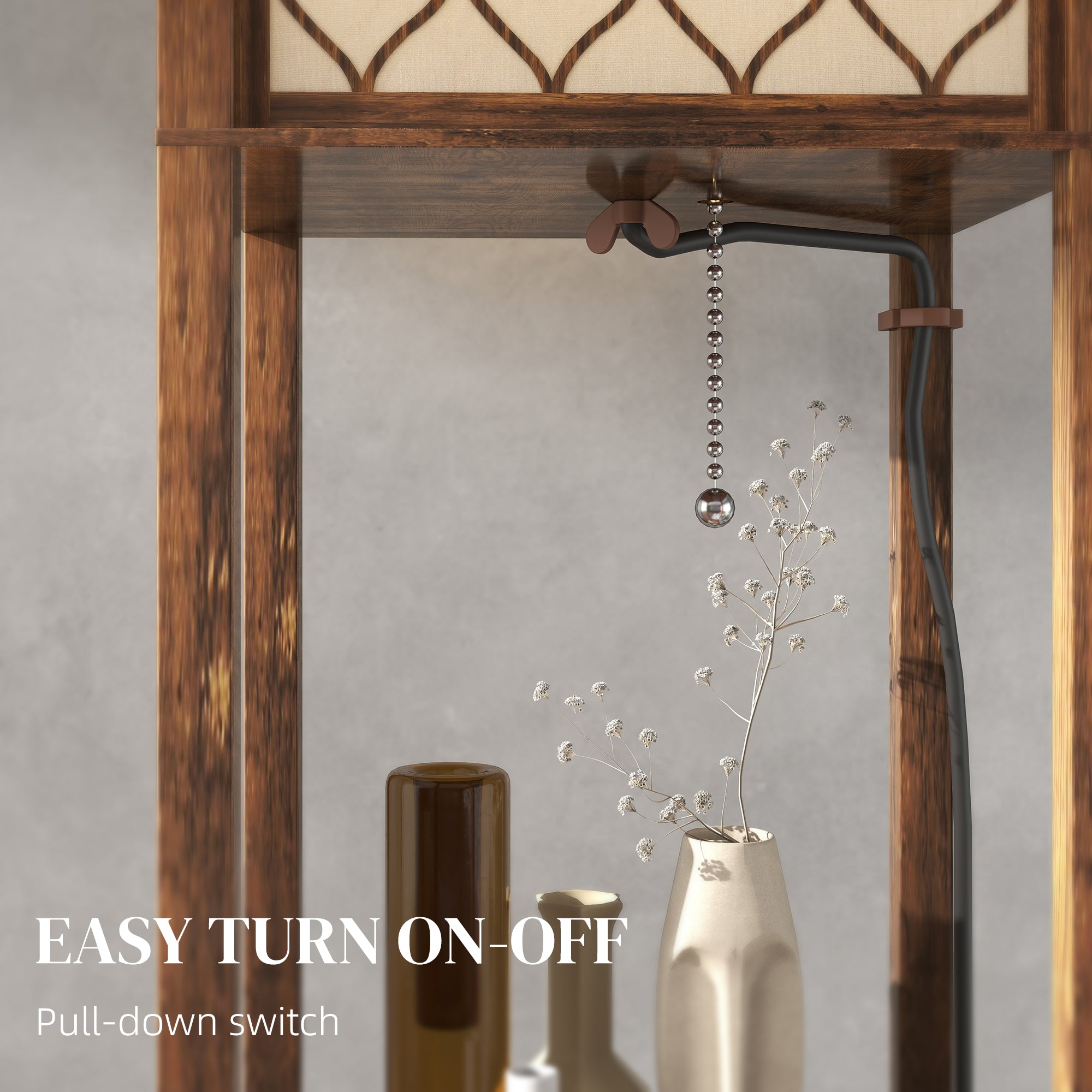 Floor Lamp with Shelves, Single Light, Modern Tall Standing Lamps for Living Room, Bedroom, with Chain Switch, Bulb not Included, Rustic Brown