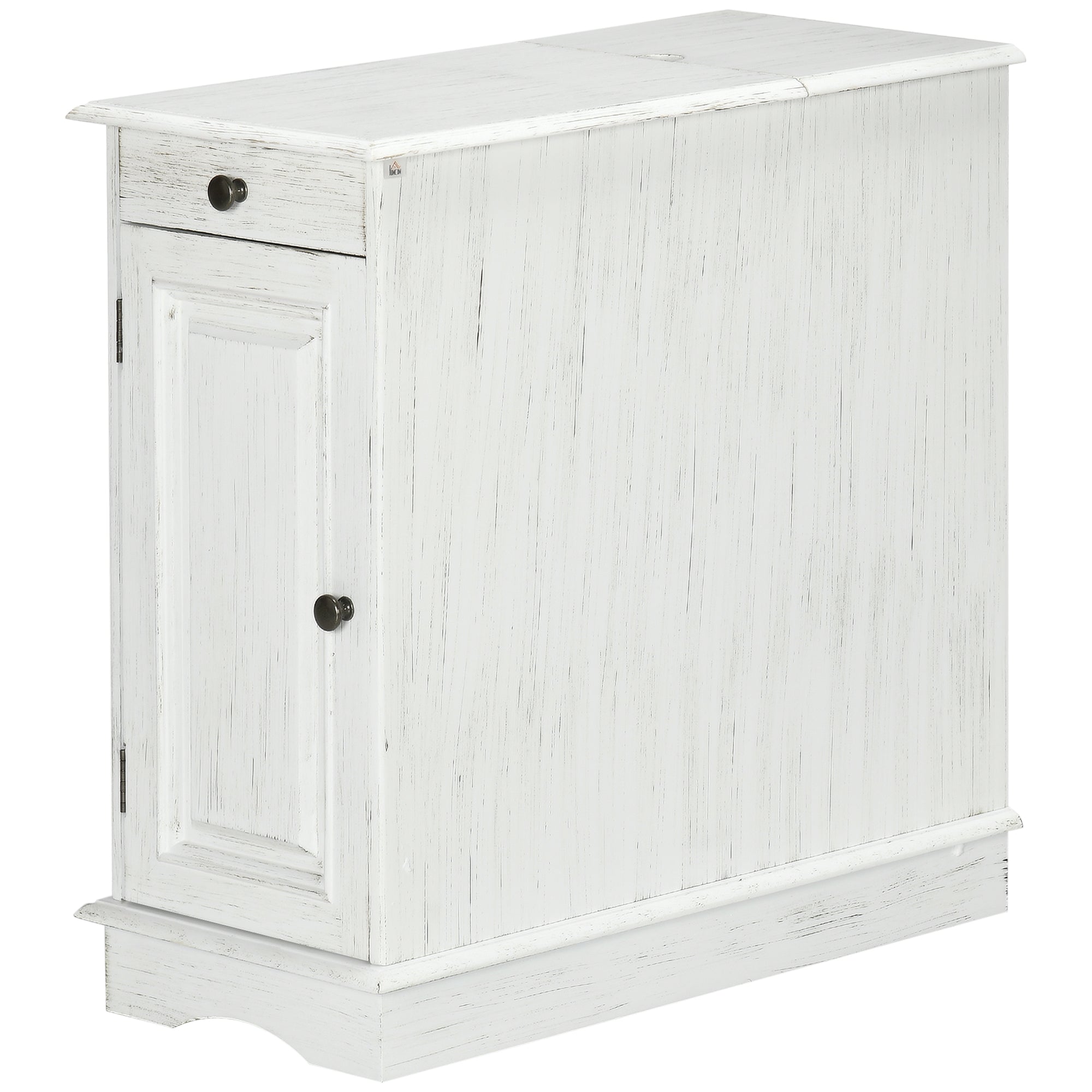 Flip Top End Side Table with Storage Drawer and Cabinet 11.5" x 24" x 24.25" White