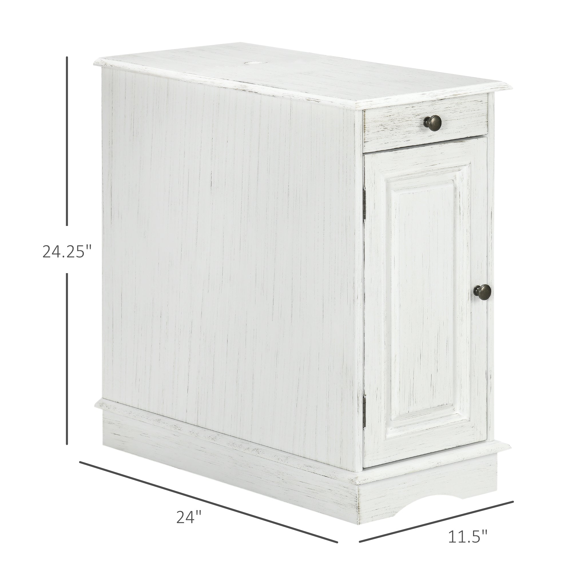 Flip Top End Side Table with Storage Drawer and Cabinet 11.5" x 24" x 24.25" White