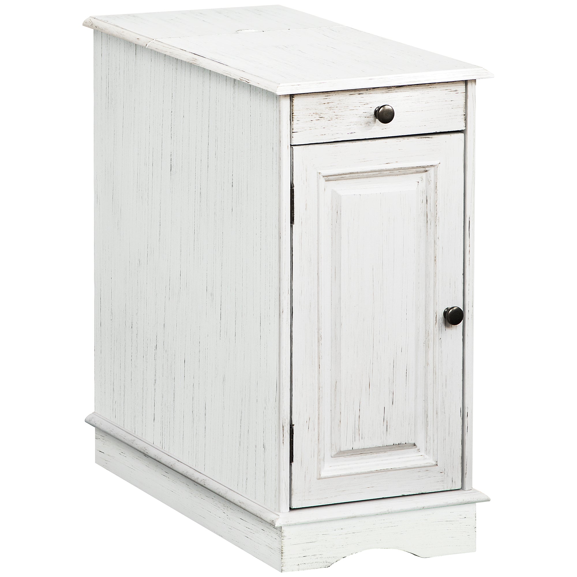 Flip Top End Side Table with Storage Drawer and Cabinet 11.5" x 24" x 24.25" White