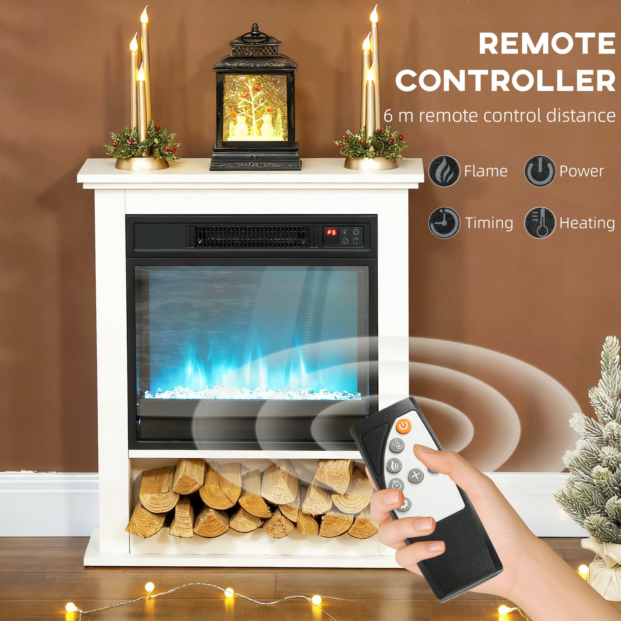 Electric Fireplace with 9 Colours Realistic Flame Effect & 5 Brightness Levels, 1800W Freestanding White Electric Fire and Mantel Reach up to 30㎡ Space with Remote & Timer for Living Room