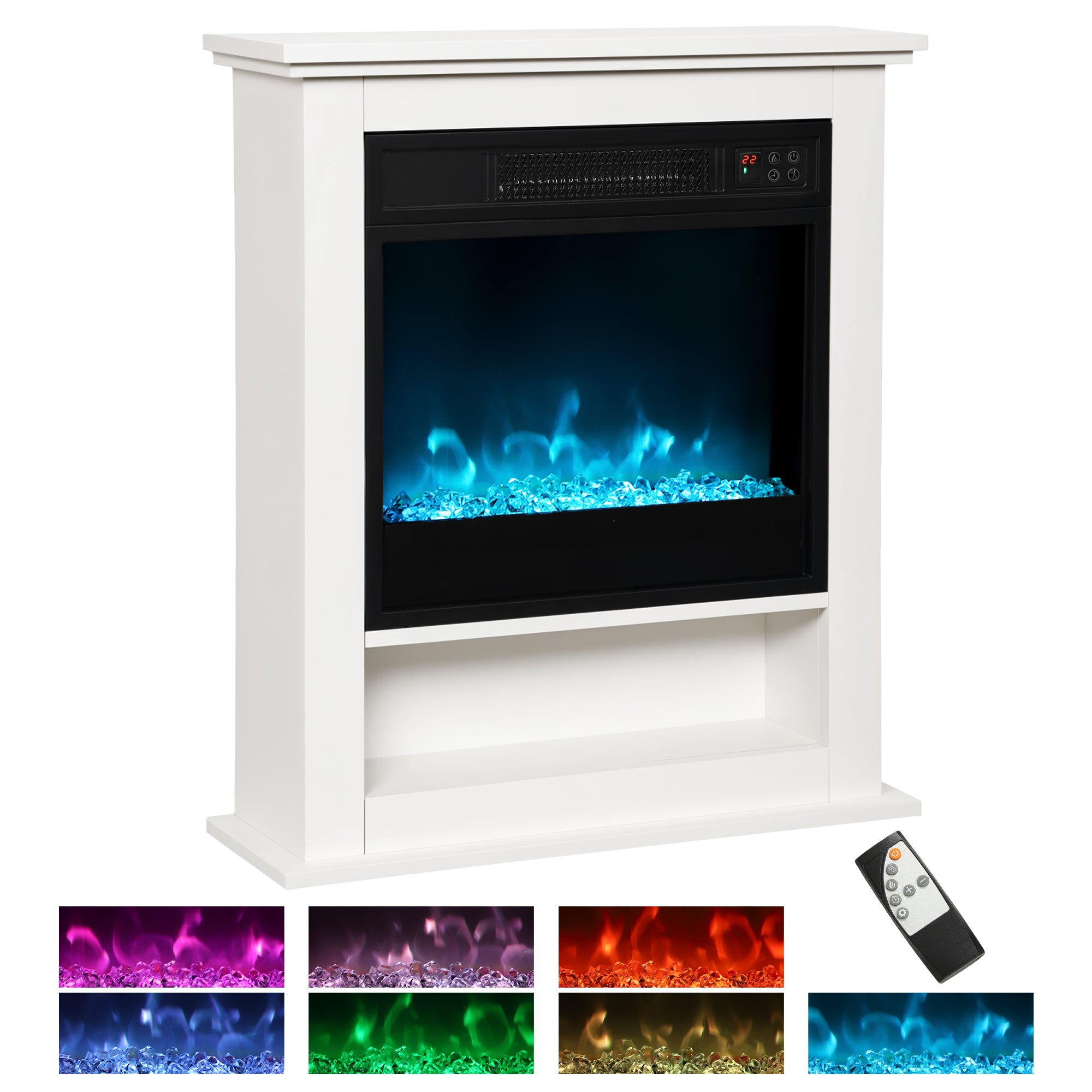 Electric Fireplace with 9 Colours Realistic Flame Effect & 5 Brightness Levels, 1800W Freestanding White Electric Fire and Mantel Reach up to 30㎡ Space with Remote & Timer for Living Room