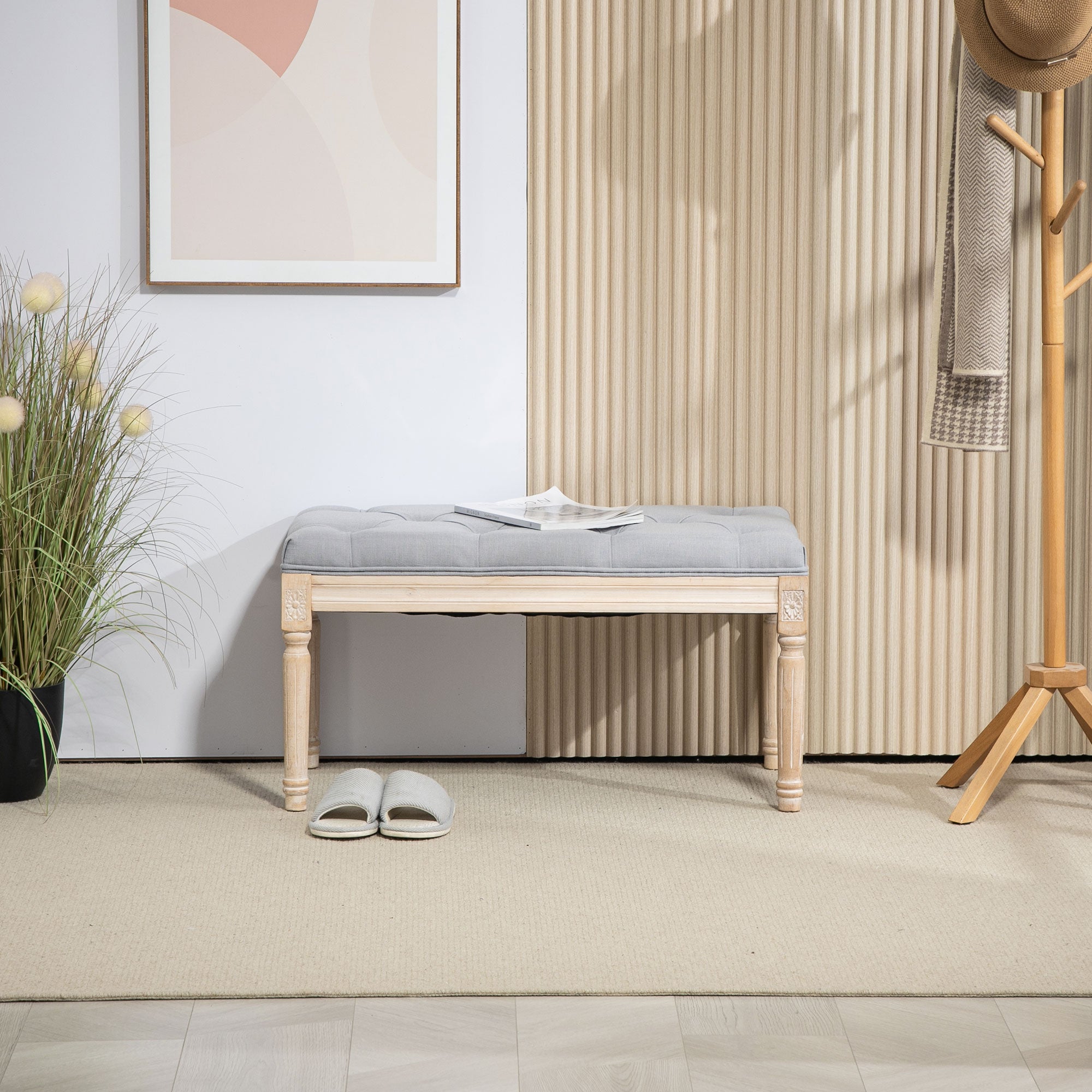 HOMCOM 80cm End of Bed Bench, Window Seat, Tufted Bench for Bedroom, Hallway, Living Room, Light Grey