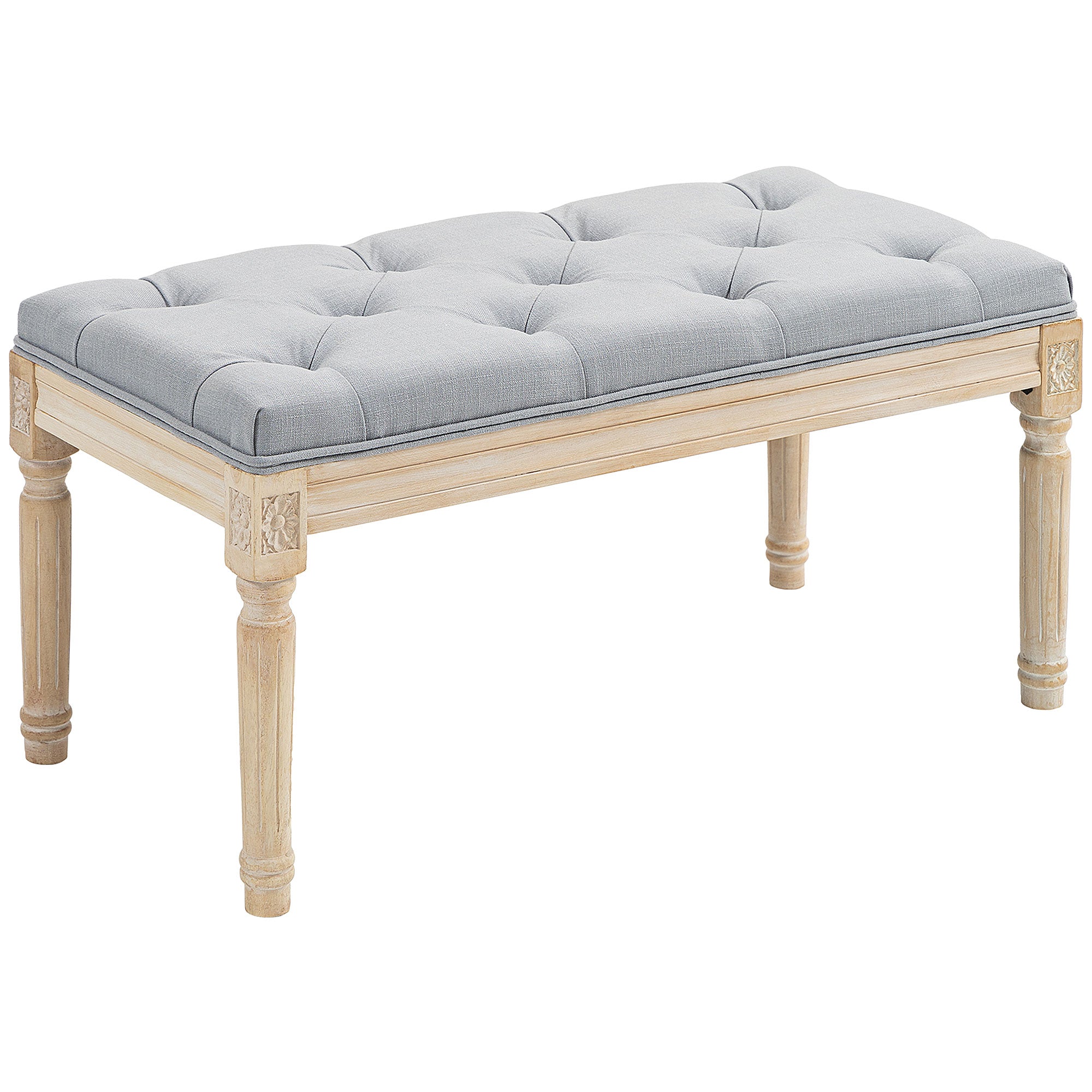 HOMCOM 80cm End of Bed Bench, Window Seat, Tufted Bench for Bedroom, Hallway, Living Room, Light Grey