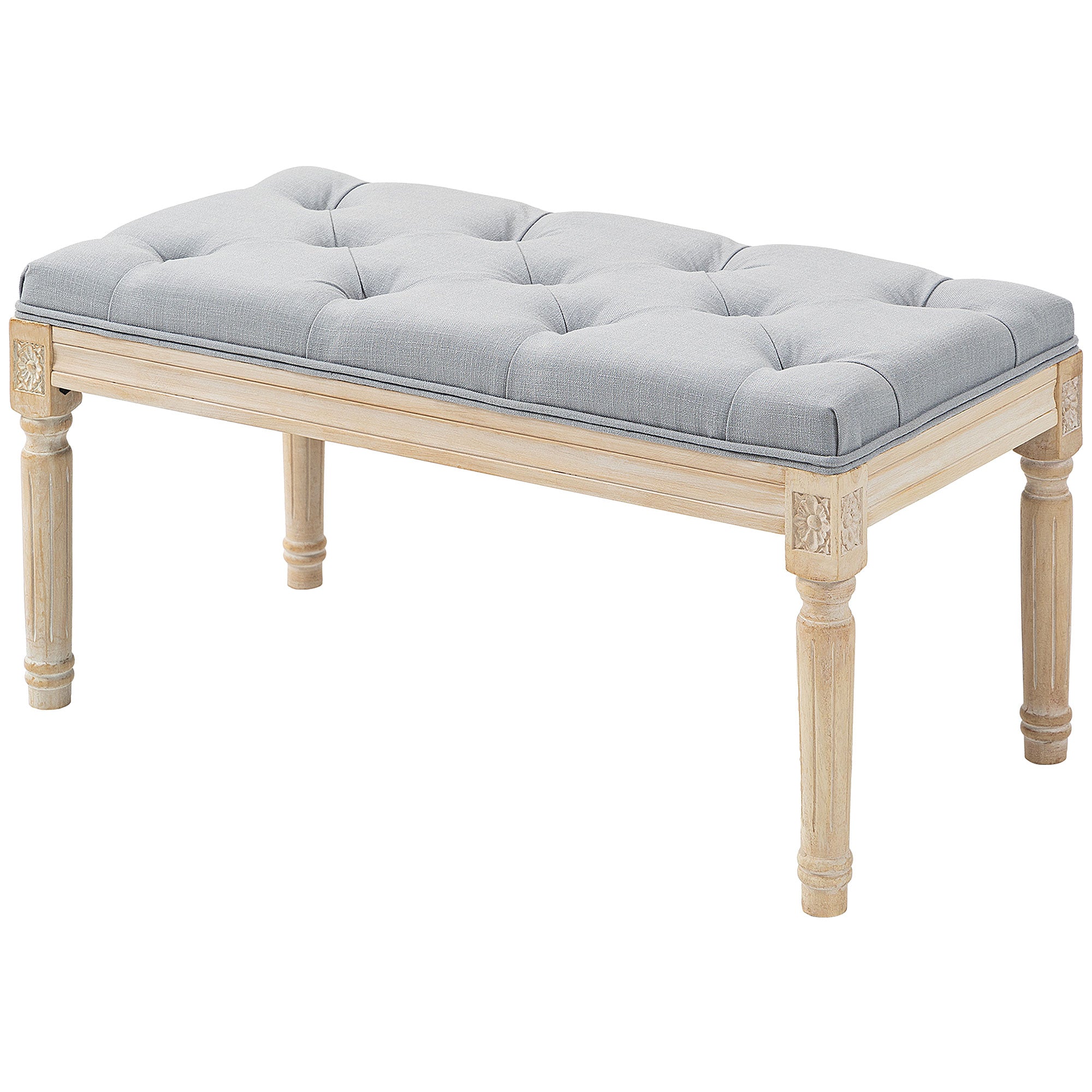 HOMCOM 80cm End of Bed Bench, Window Seat, Tufted Bench for Bedroom, Hallway, Living Room, Light Grey