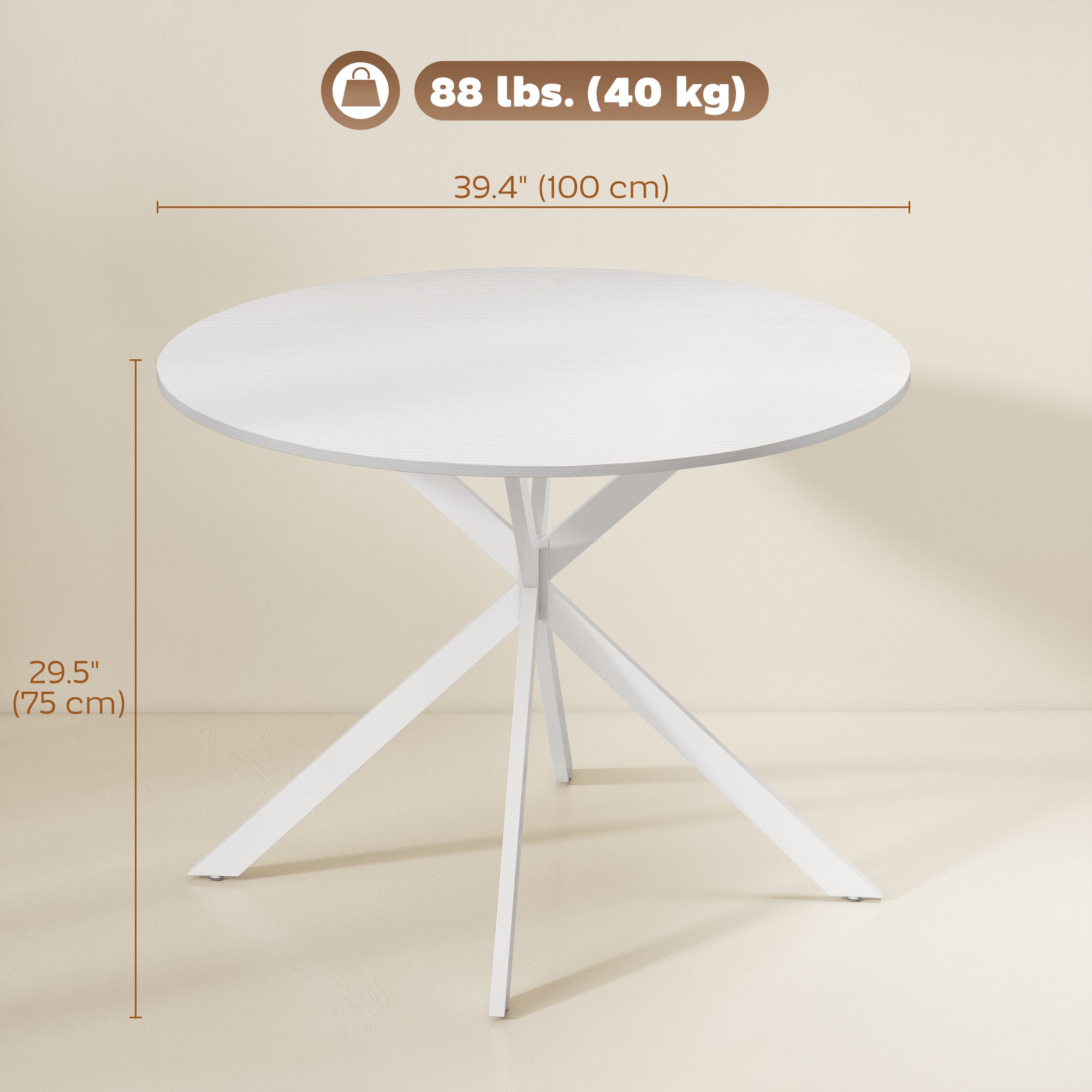 Round Dining Table for 4, 40" Industrial Kitchen Table with Steel Legs for Dining Room, White Oak