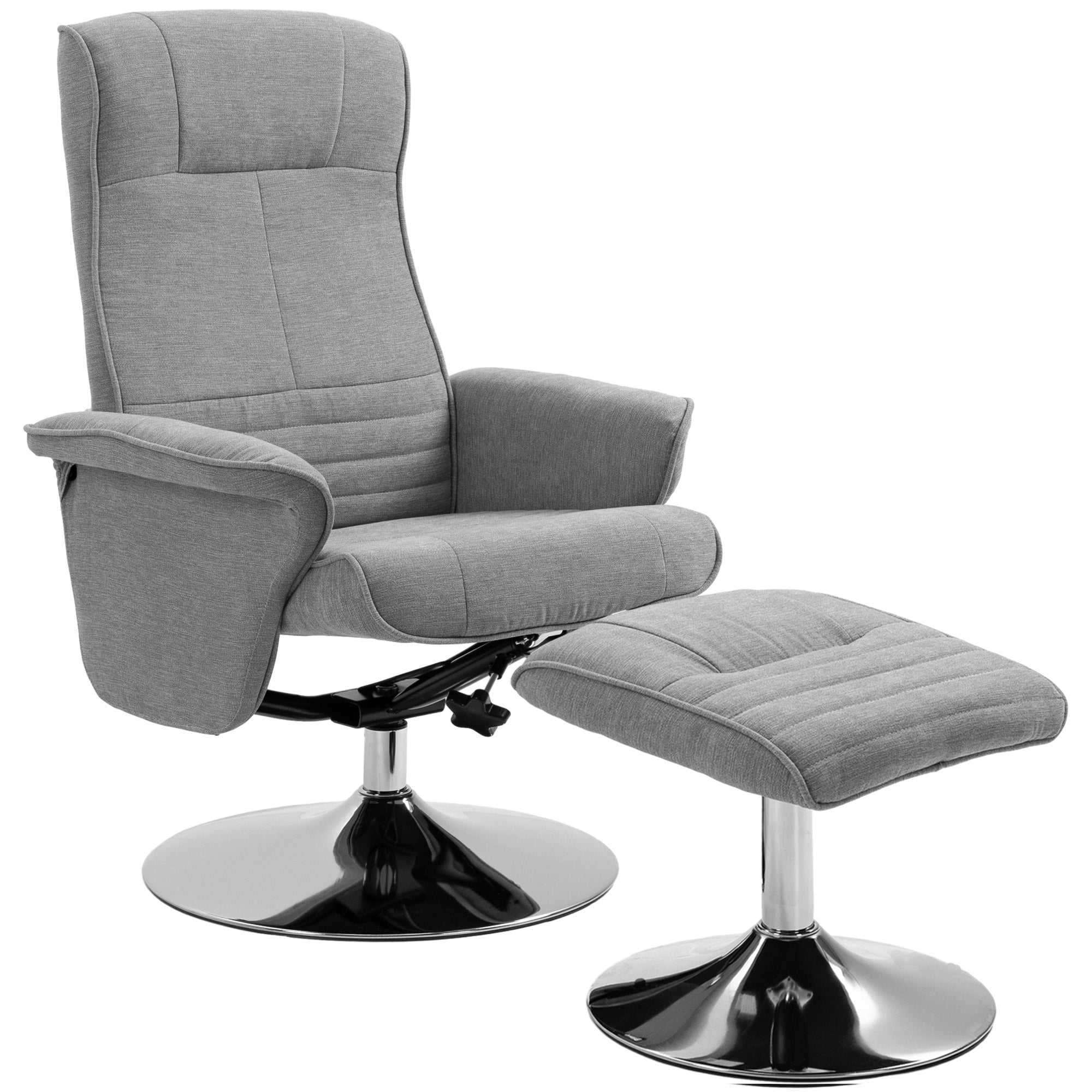 Swivel Recliner Chair with Footstool, Velvet Recliner Armchair with Ottoman, Steel Base, Upholstered Reclining Chair for Living Room, Bedroom, Office, Grey