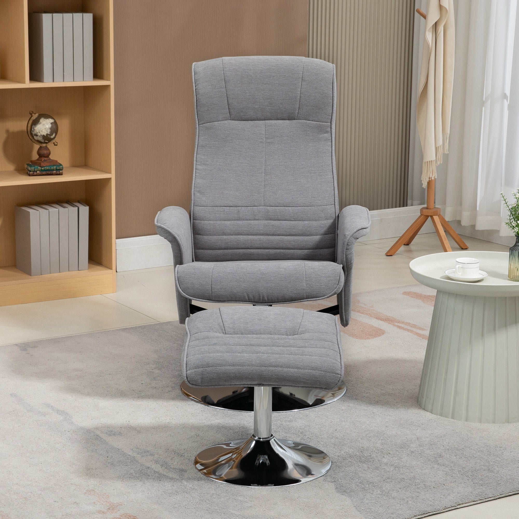 Swivel Recliner Chair with Footstool, Velvet Recliner Armchair with Ottoman, Steel Base, Upholstered Reclining Chair for Living Room, Bedroom, Office, Grey