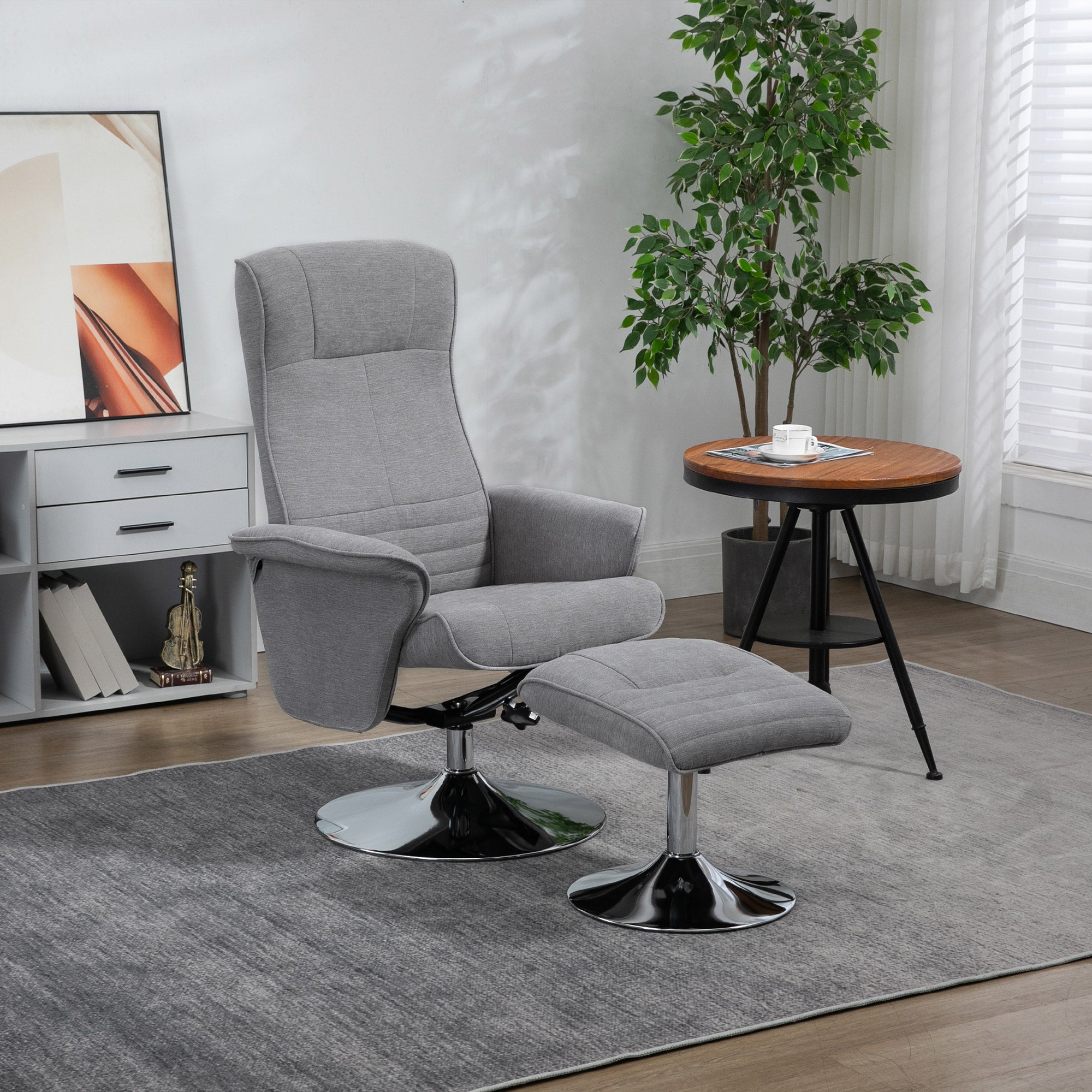 Swivel Recliner Chair with Footstool, Velvet Recliner Armchair with Ottoman, Steel Base, Upholstered Reclining Chair for Living Room, Bedroom, Office, Grey