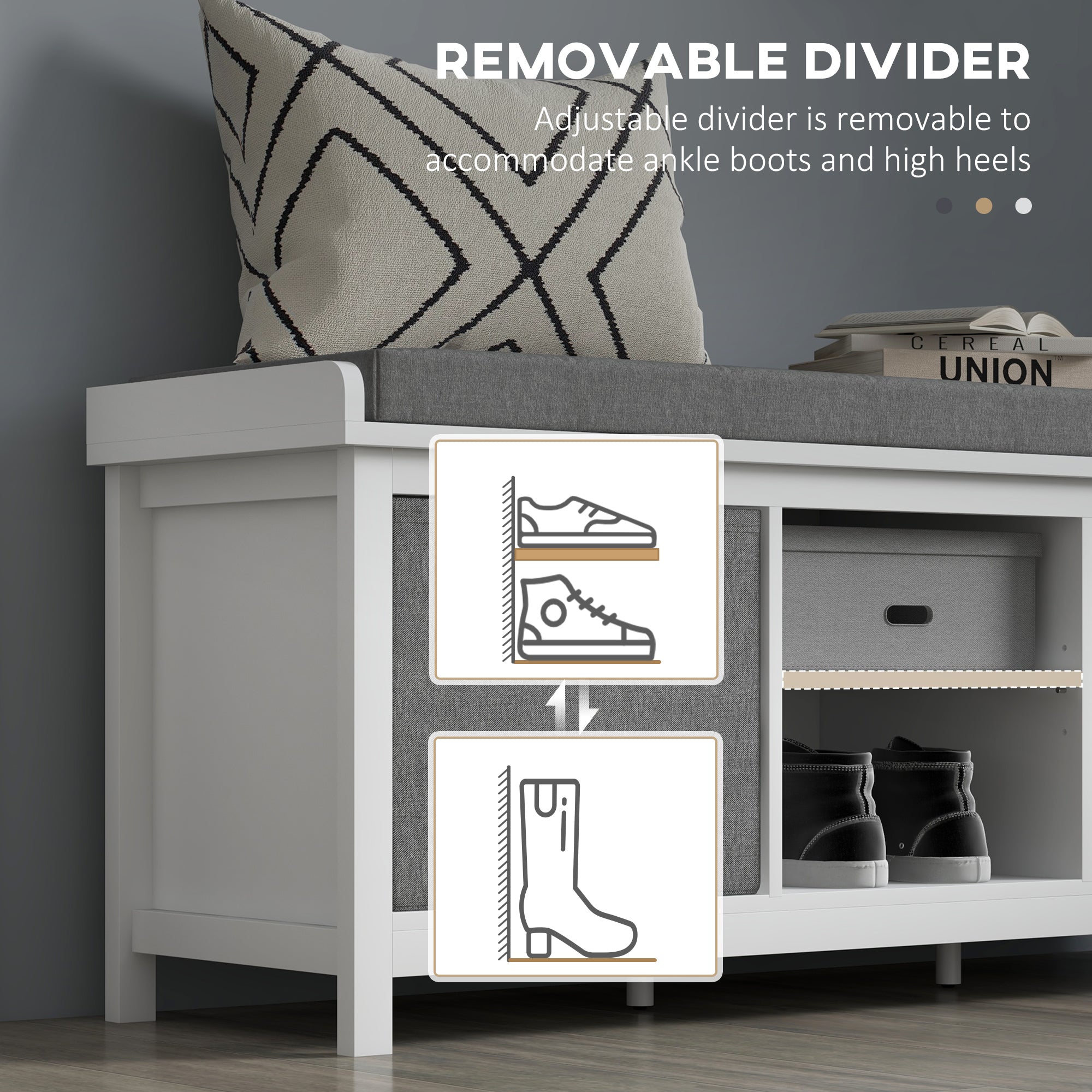 HOMCOM Shoe Bench with Seat, Shoe Storage Bench with Cushion, 2 Drawers and Adjustable Shelf for Entryway, Hallway, Living Room, Bedroom, White