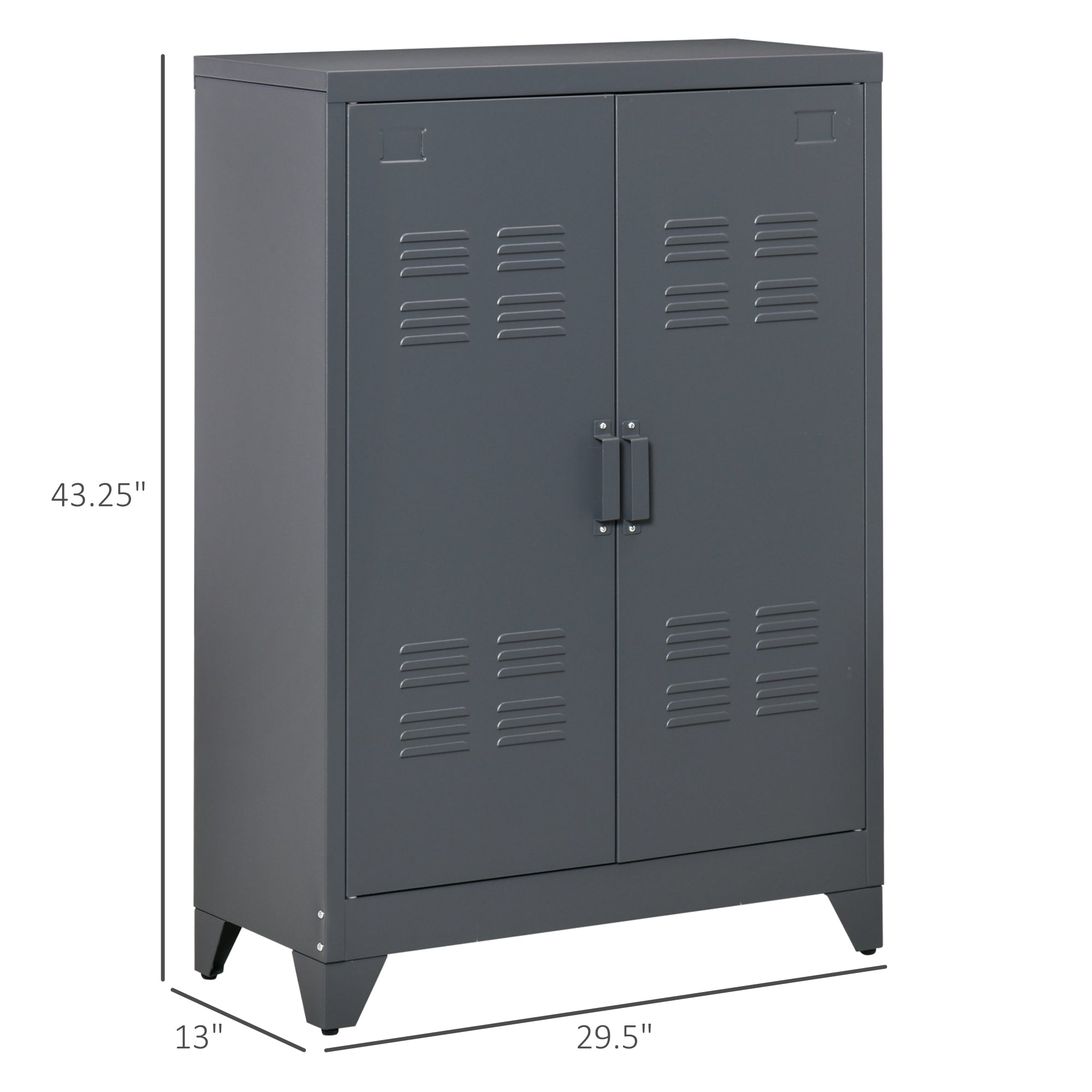 Industrial Steel Garage Storage Cabinet w/ Double Doors & Adjustable Shelves, Grey - HOMCOM