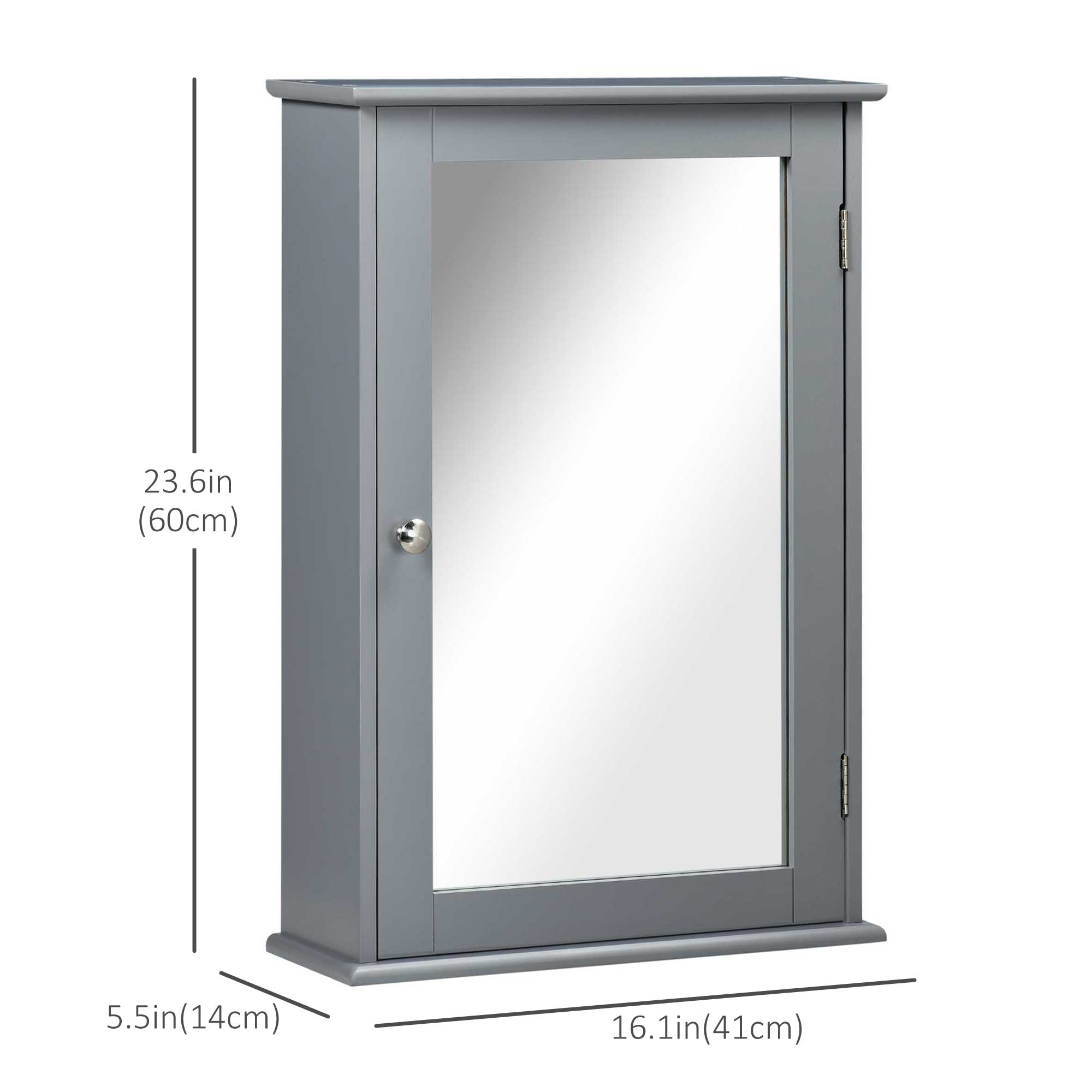 kleankin Bathroom Mirror Cabinet, Wall Mounted Medicine Cabinet, Storage Cupboard with Door and Shelves, Grey