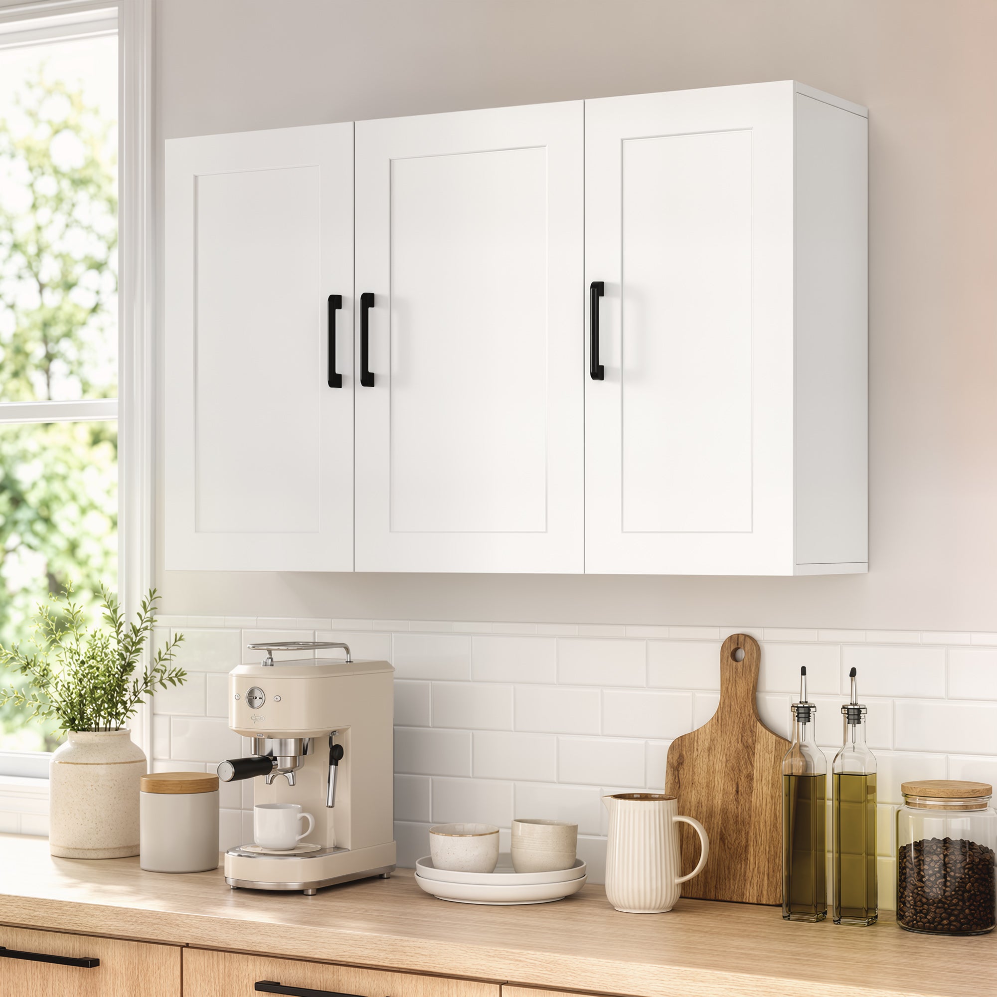 Bathroom Wall Cabinet, Wall Mounted Bathroom Cabinet, Over the Toilet Space Saver with Adjustable Shelves and Doors for Kitchen, White
