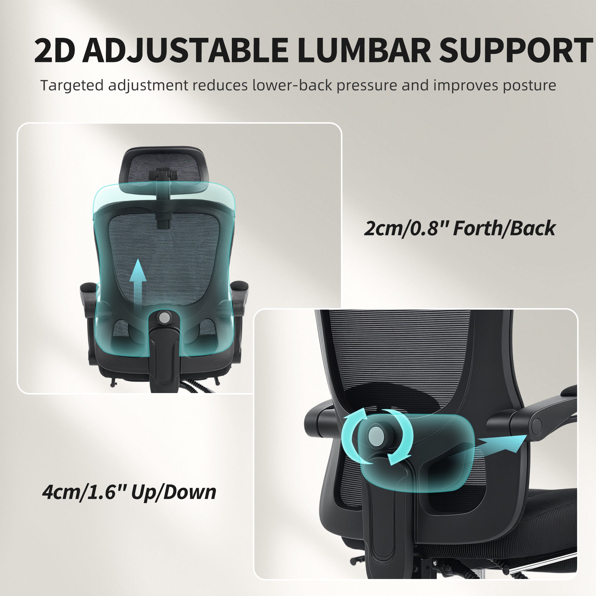 Ergonomic Office Chair, Mesh Computer Desk Chair with Adjustable Headrest, Lumbar Support, High Back, Reclining Function, Retractable Footrest, Black
