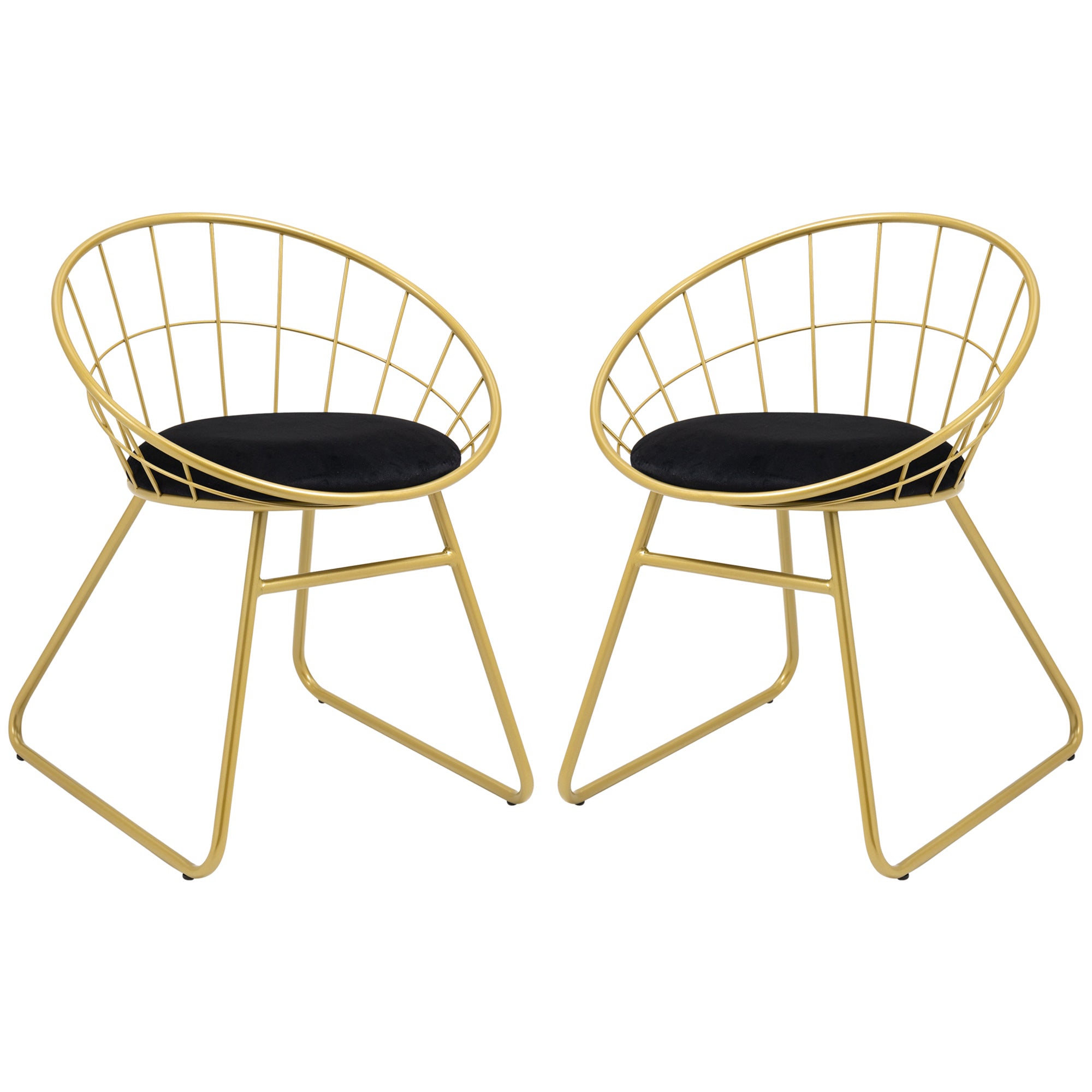 HOMCOM Modern Dining Chairs Set of 2, Metal Wire Kitchen Chair with Velvet-feel Cushion, Round Back and Steel Frame for Living Room, Bedroom, Gold