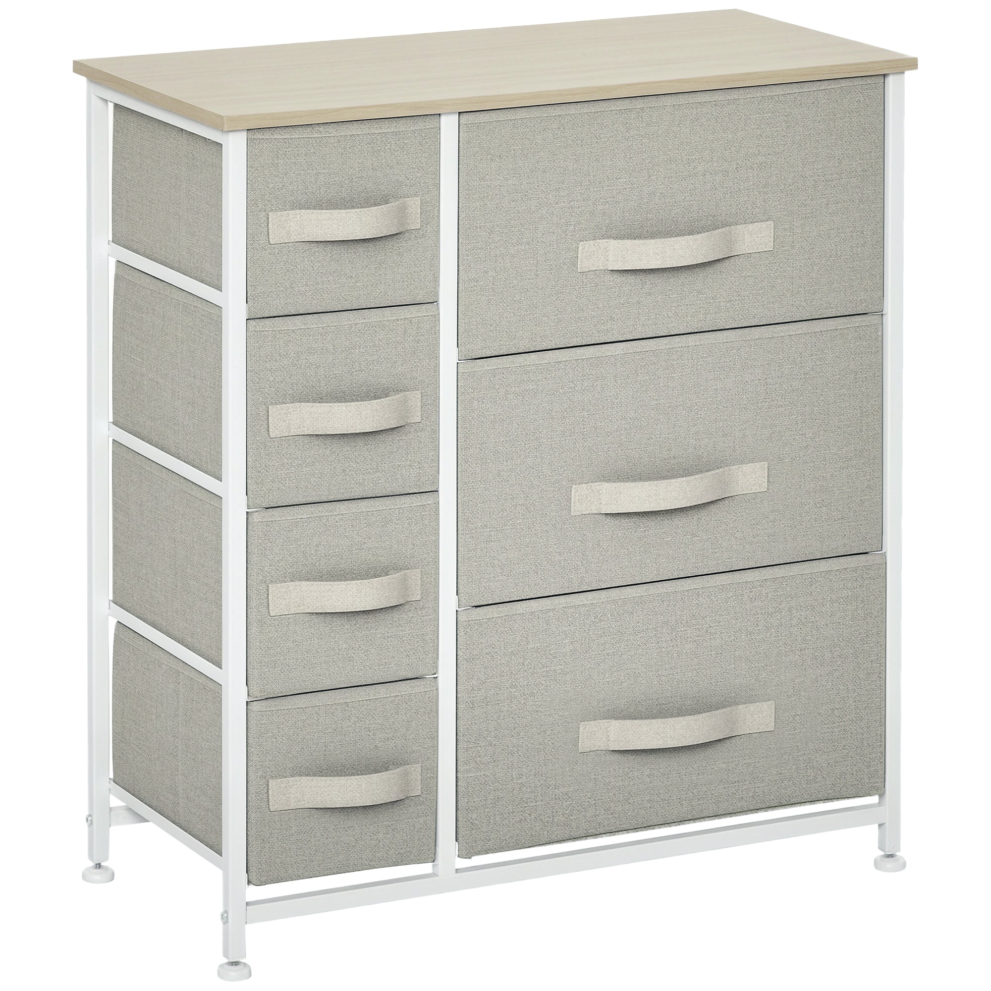 Chest of Drawers with 7 Drawers, Fabric Drawers with Large Storage Space, Drawers Dresser with Metal Frame, Adjustable Feet for Bedroom Living Room, Light Grey