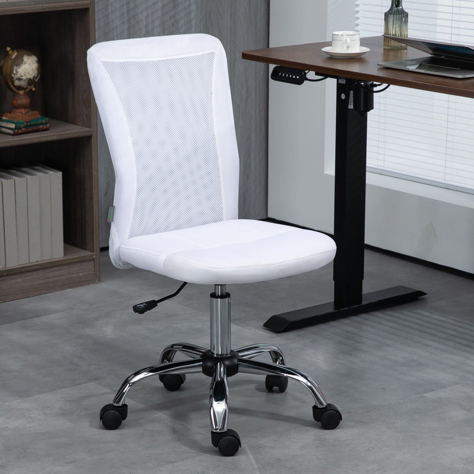 Vinsetto Office Chair, Armless Desk Chair, Adjustable Computer Swivel Chair with Rolling Wheels and Mesh Back for Home Work Study, White