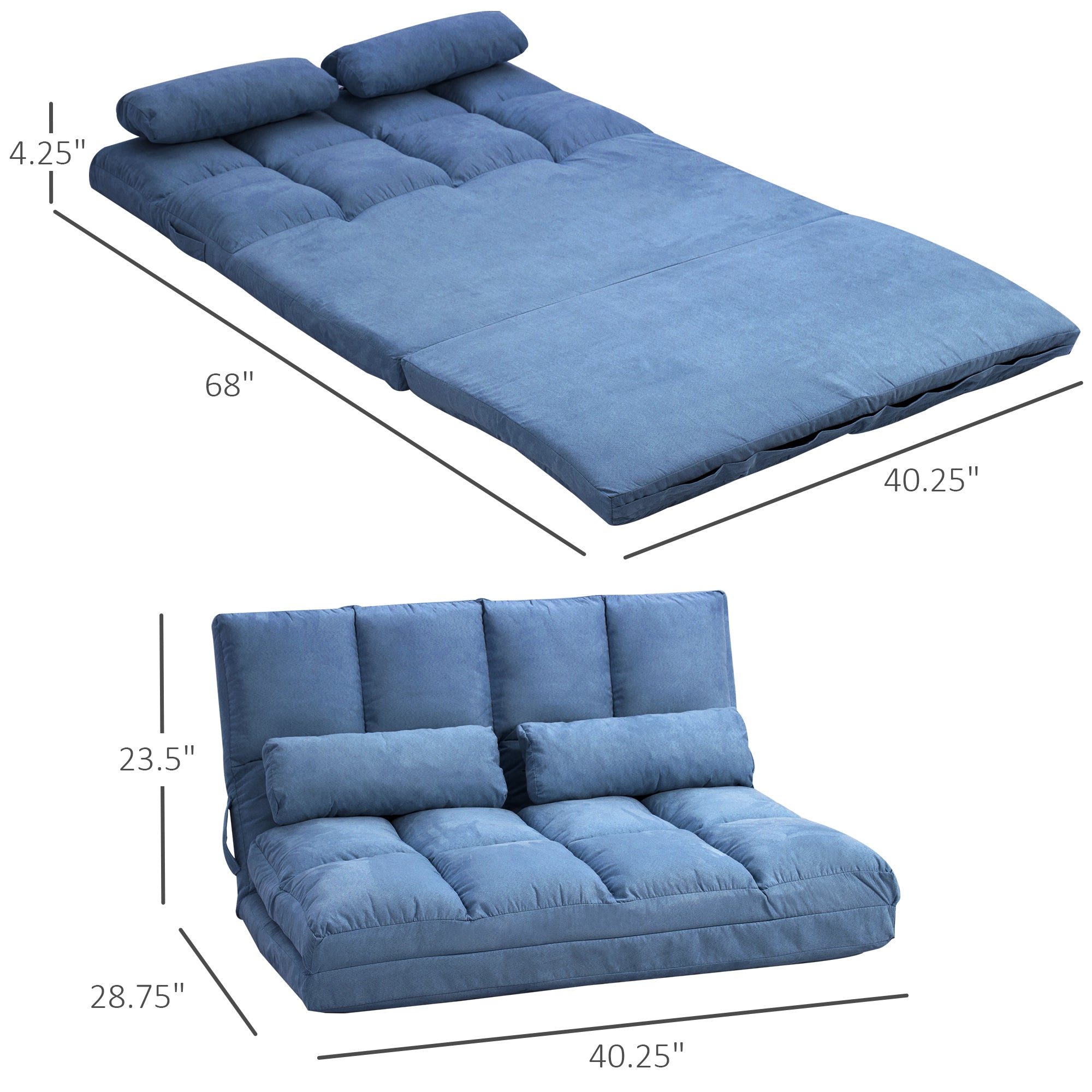 Convertible Recliner Floor Sofa with Adjustable Backrest and Headrest, Blue