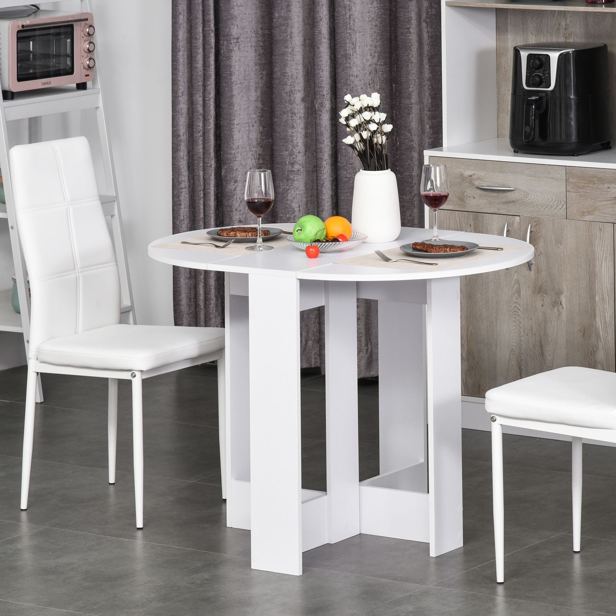 HOMCOM Folding Dining Table, Space-saving Drop Leaf Table for Small Space, Kitchen, Dining Room, White