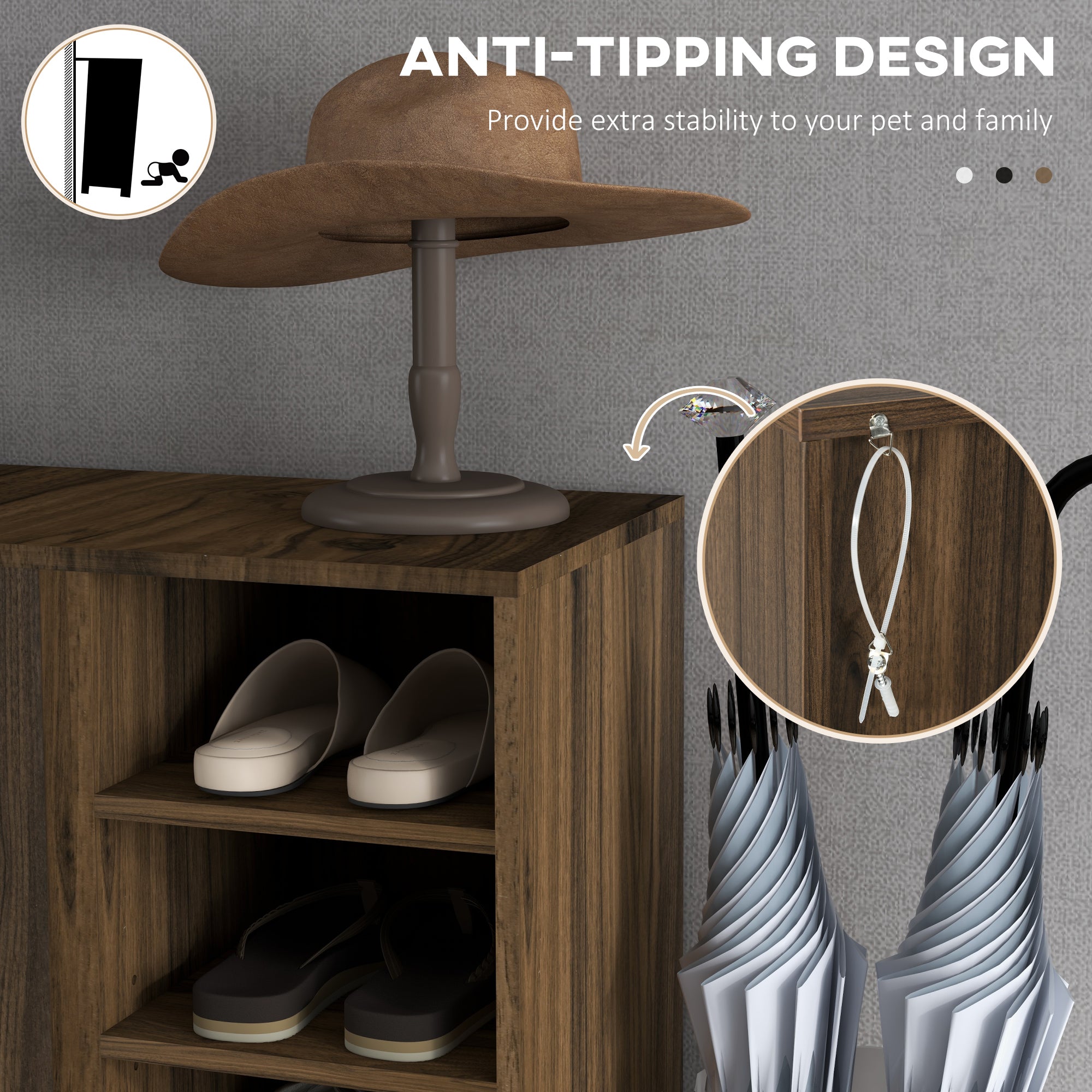 HOMCOM Rustic Shoe Cabinet with 5-tier Double Door Cupboard and 5-tier Open Shelves, 17 Pair Shoe Storage Cabinet with Adjustable Shelves for Entryway, Hallway, Walnut