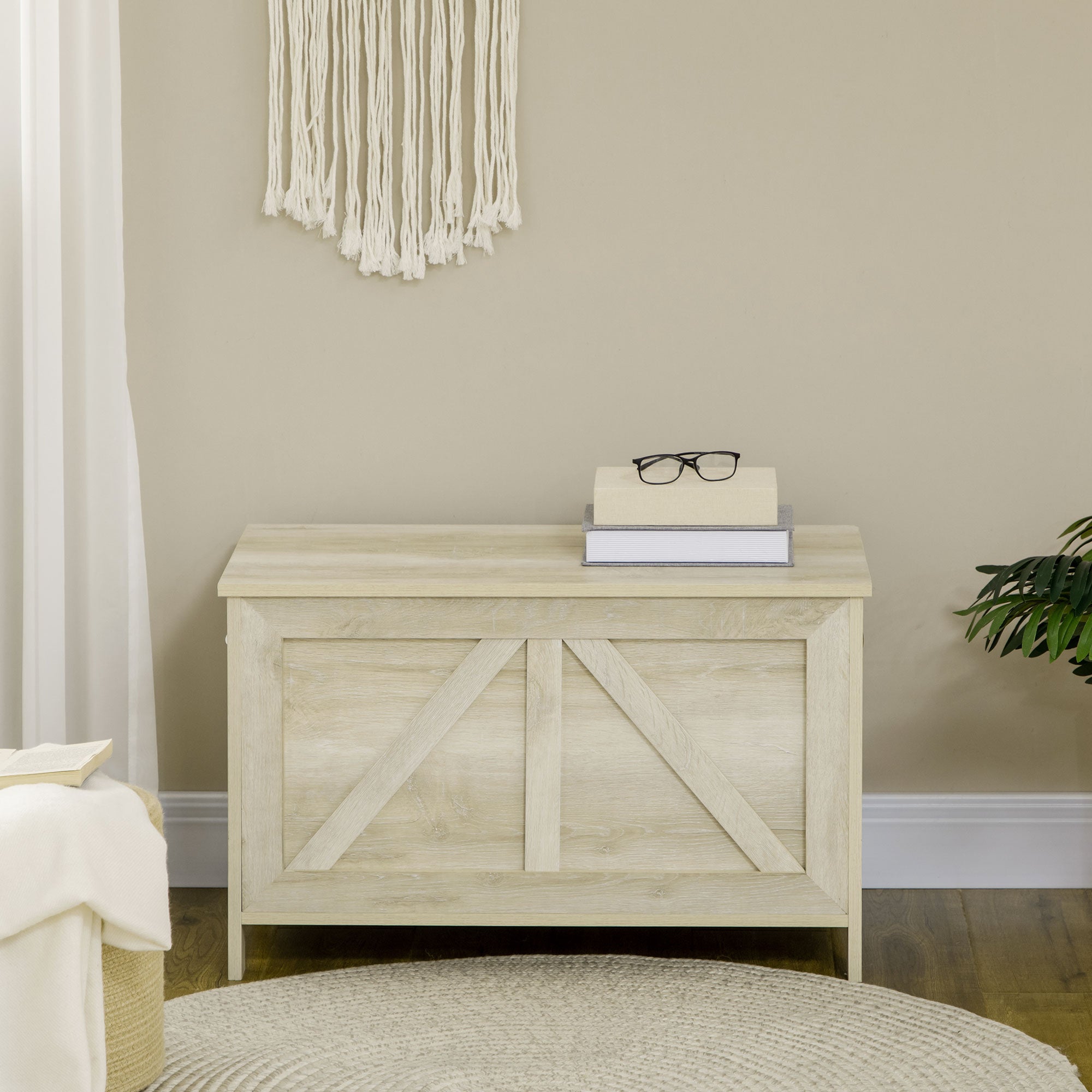 30" Farmhouse Storage Chest, Lift Top Box Organizer w/ Safety Hinge to Open Up 100°, Gray