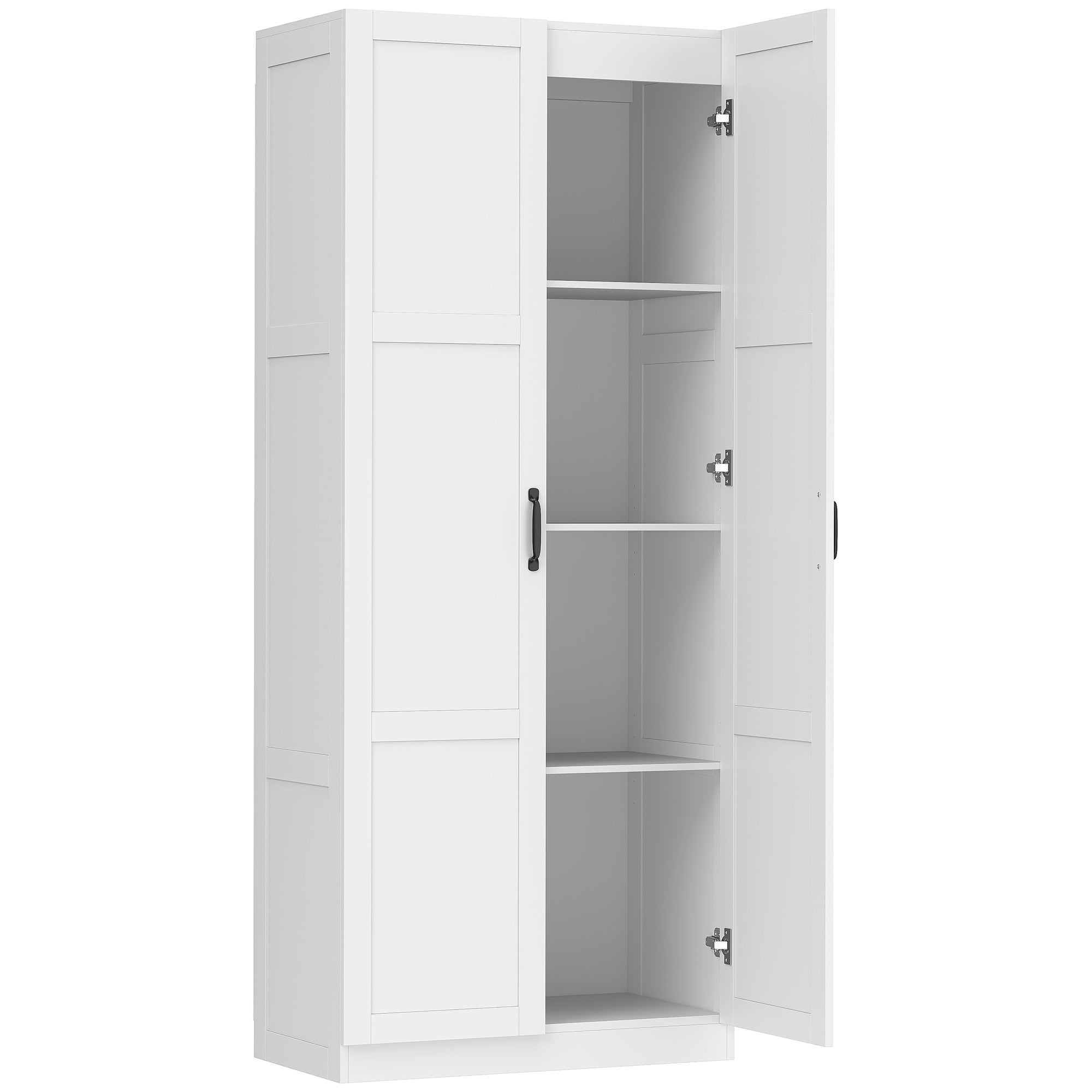 71" Tall Kitchen Pantry Cabinet with Soft-Close Hinges, Modern Farmhouse Freestanding Pantry Storage Cabinet with 2 Framed Doors, 4 Adjustable Shelves, White