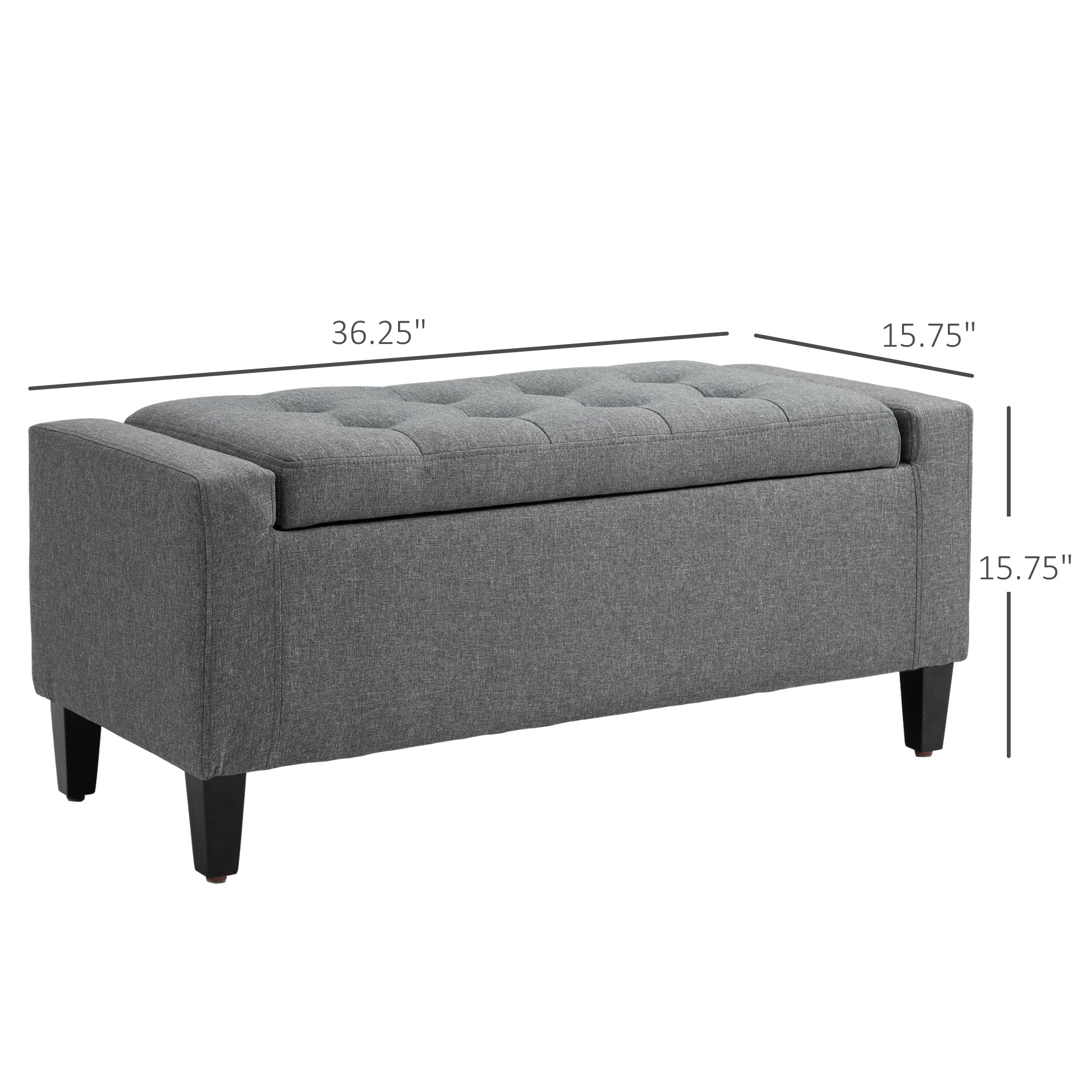 Storage Ottoman, Linen Upholstered Storage Bench with Lift Top and Button Tufted for Living Room, Gray - HOMCOM
