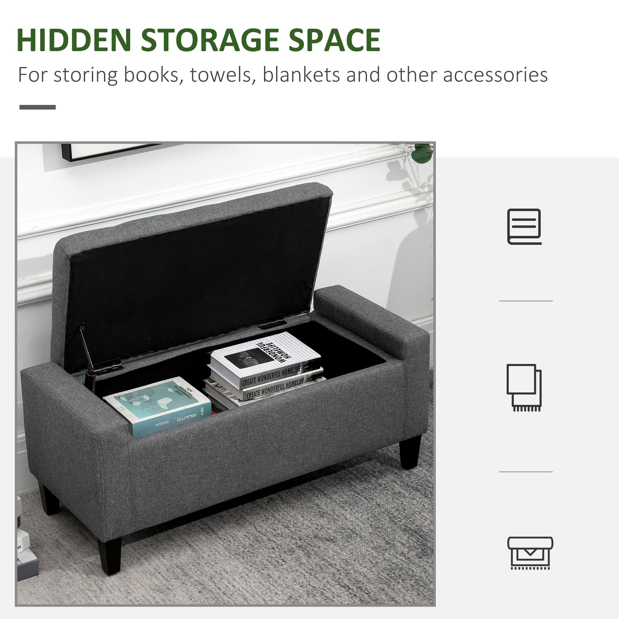 Storage Ottoman, Linen Upholstered Storage Bench with Lift Top and Button Tufted for Living Room, Gray - HOMCOM