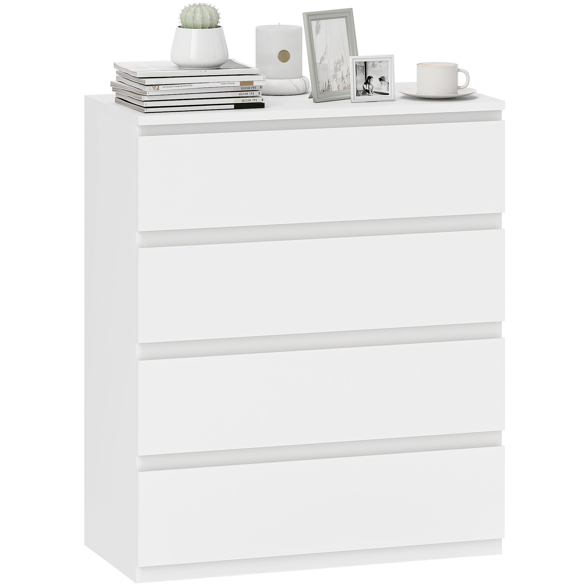 Chest of Drawers, 4-Drawer Storage Organiser Unit for Bedroom, Living Room, 80 x 39 x 95cm, White