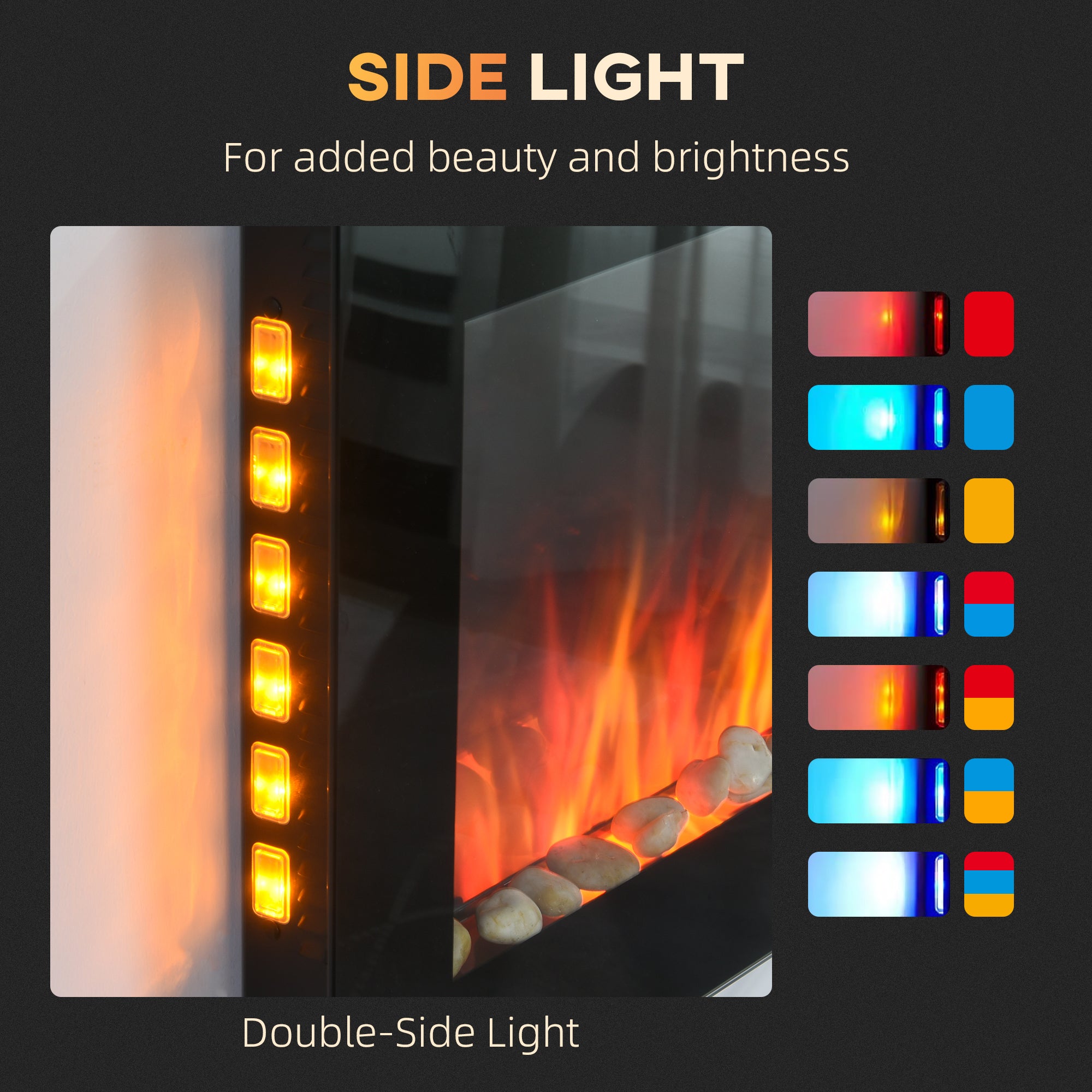 HOMCOM 36" Wall Mounted Electric Fireplace Heater with 7 Color Light, LED Flame Effect and Remote Control, 750W/1500W, Black