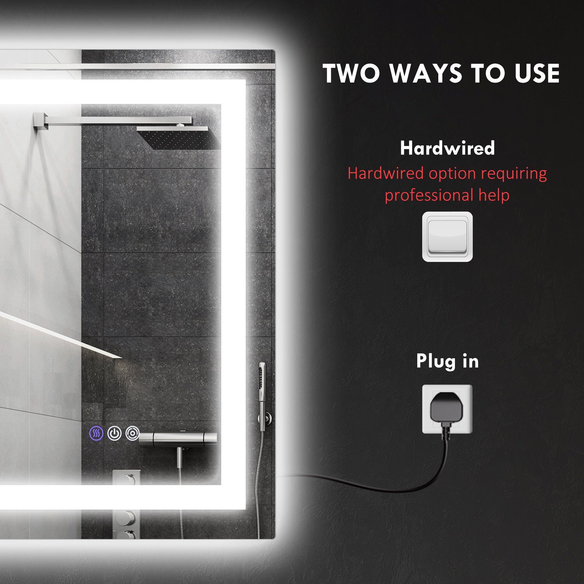 32" x 24" Dimmable LED Bathroom Mirror, Backlit/Front Lit, Anti-Fog, Memory