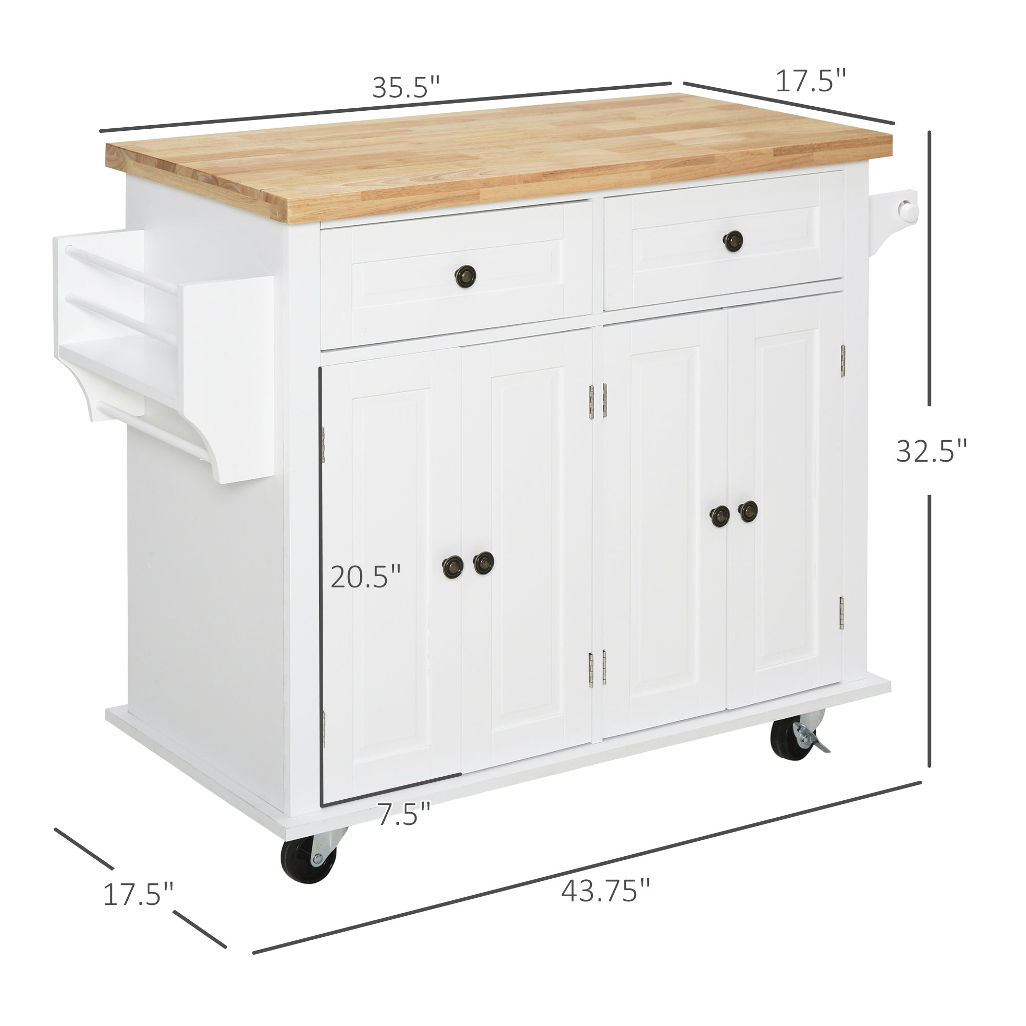 Rolling Kitchen Microwave Island with Flexible Storage Shelf Unit and Drawers