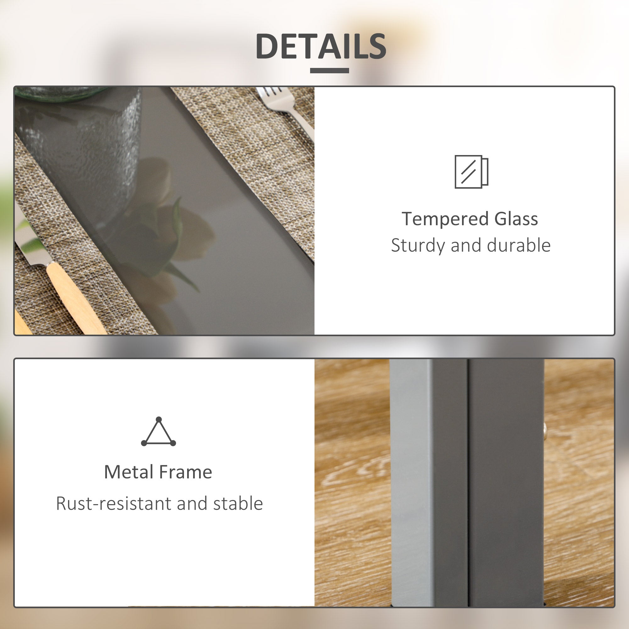 HOMCOM Dining Table Set for 4, 5-Piece Rectangular Glass Kitchen Table and Chairs with Metal Frame and Faux Leather Upholstery for Dining Room, Living Room, Grey