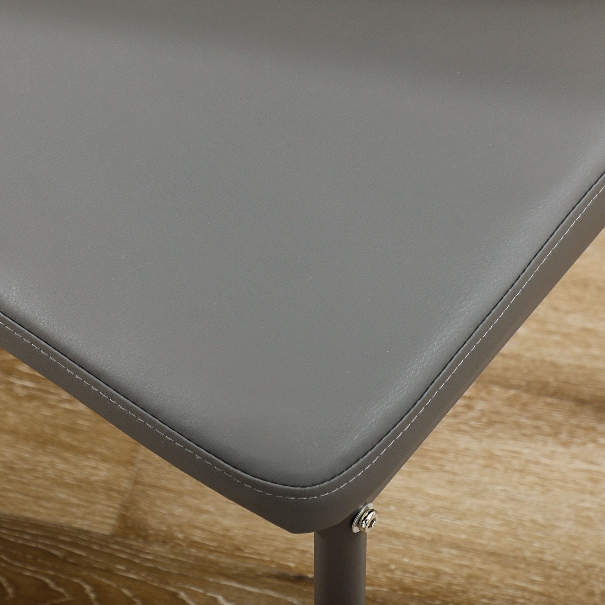 HOMCOM Dining Table Set for 4, 5-Piece Rectangular Glass Kitchen Table and Chairs with Metal Frame and Faux Leather Upholstery for Dining Room, Living Room, Grey