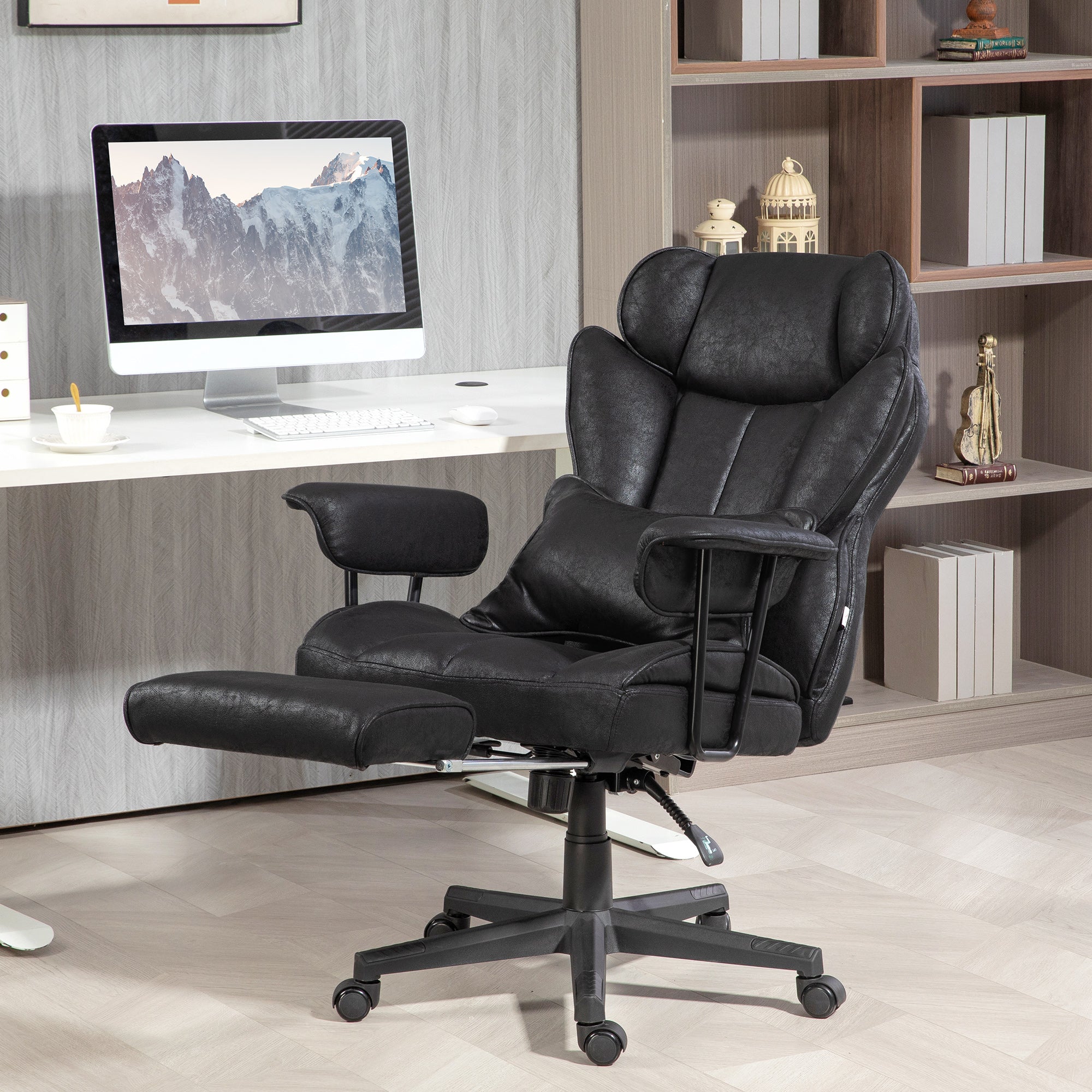396 lbs Big & Tall Office Chair with Footrest Lumbar Support & Reclining, Black - HOMCOM