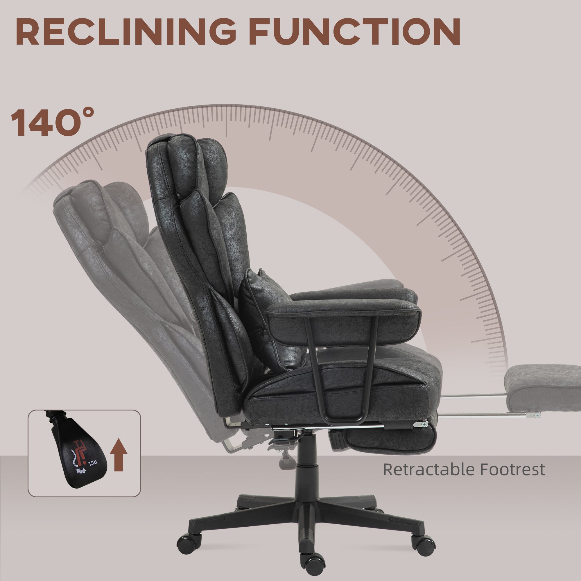 396 lbs Big & Tall Office Chair with Footrest Lumbar Support & Reclining, Black - HOMCOM
