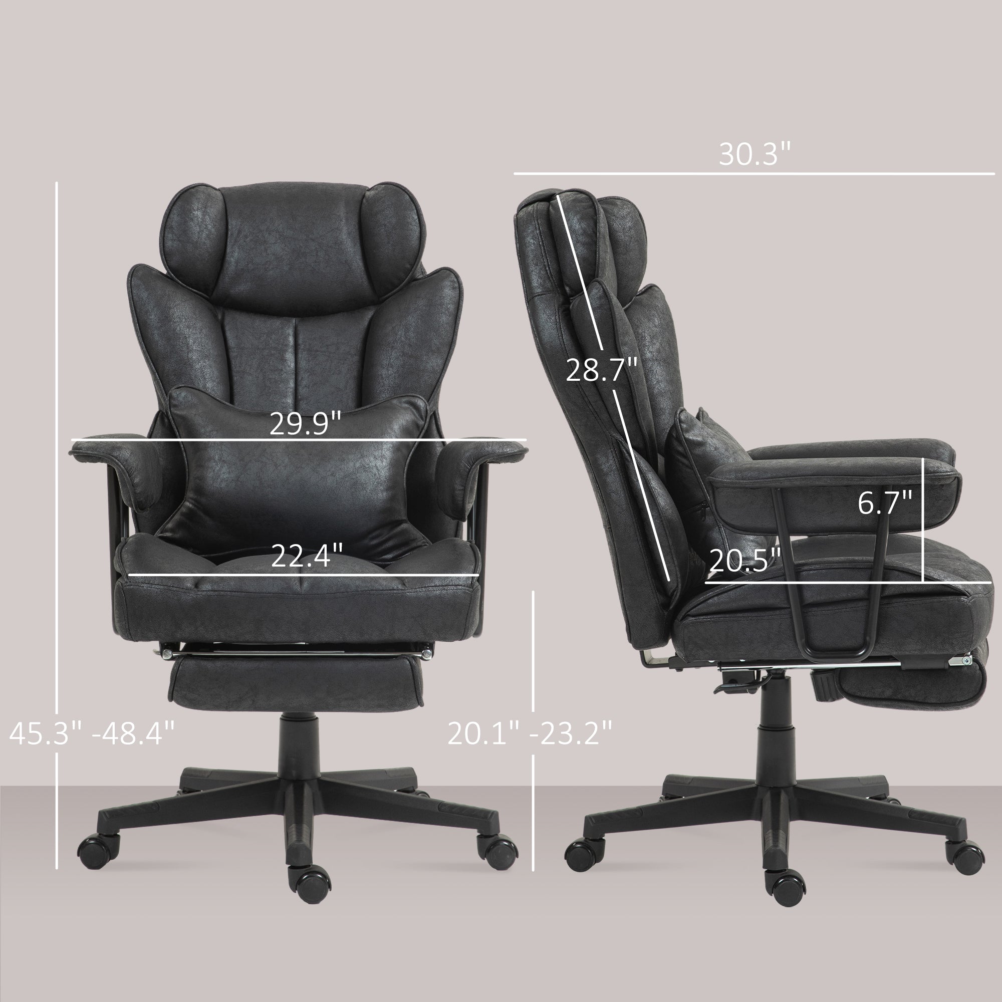 396 lbs Big & Tall Office Chair with Footrest Lumbar Support & Reclining, Black - HOMCOM